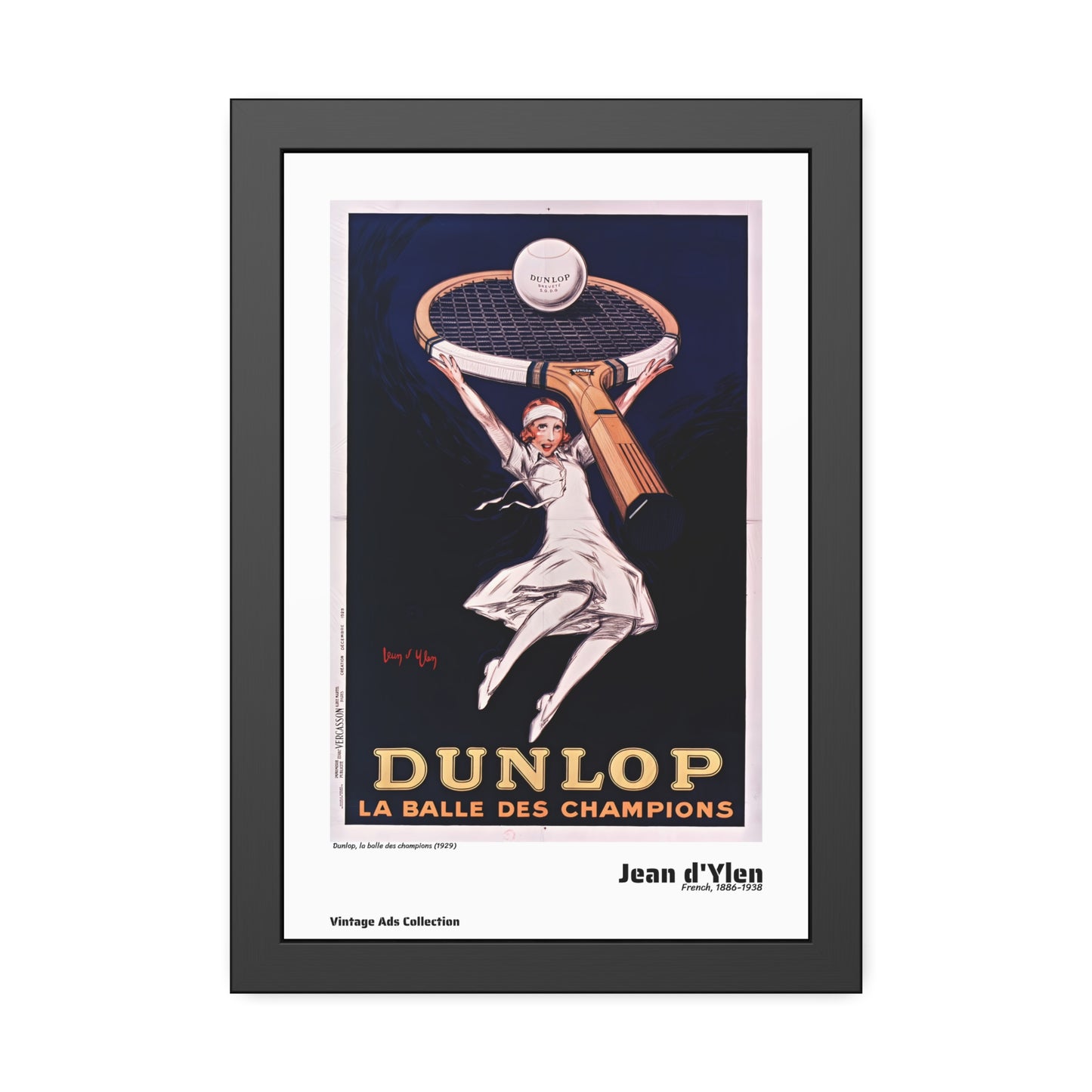Dunlop, la balle des champions (1929) by Jean d'Ylen / Affiche Encadrée Série Vintage Ads Collection