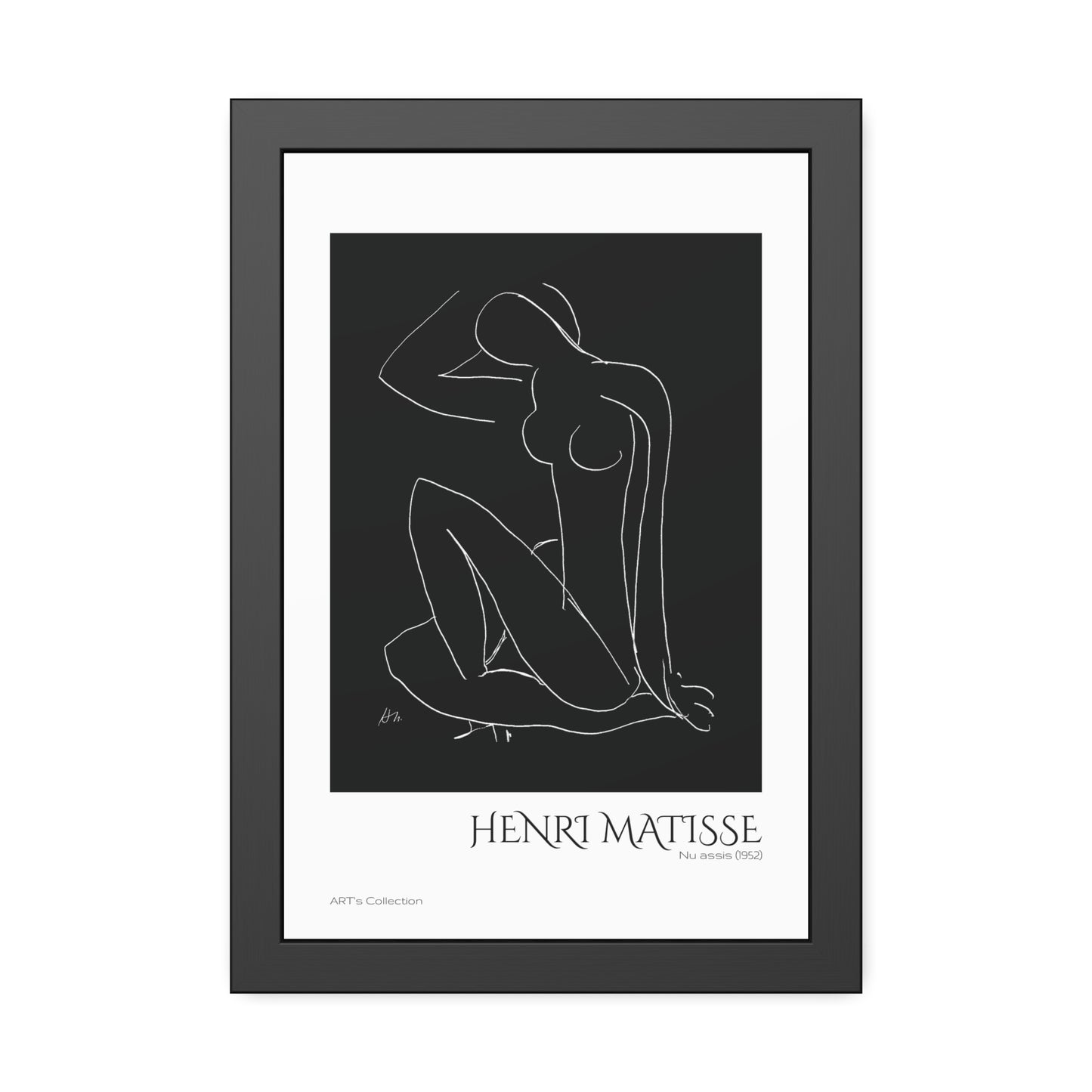 Nu assis (1952) by Henri Matisse version noire et blanche/ Affiche Encadrée série ART's Collection