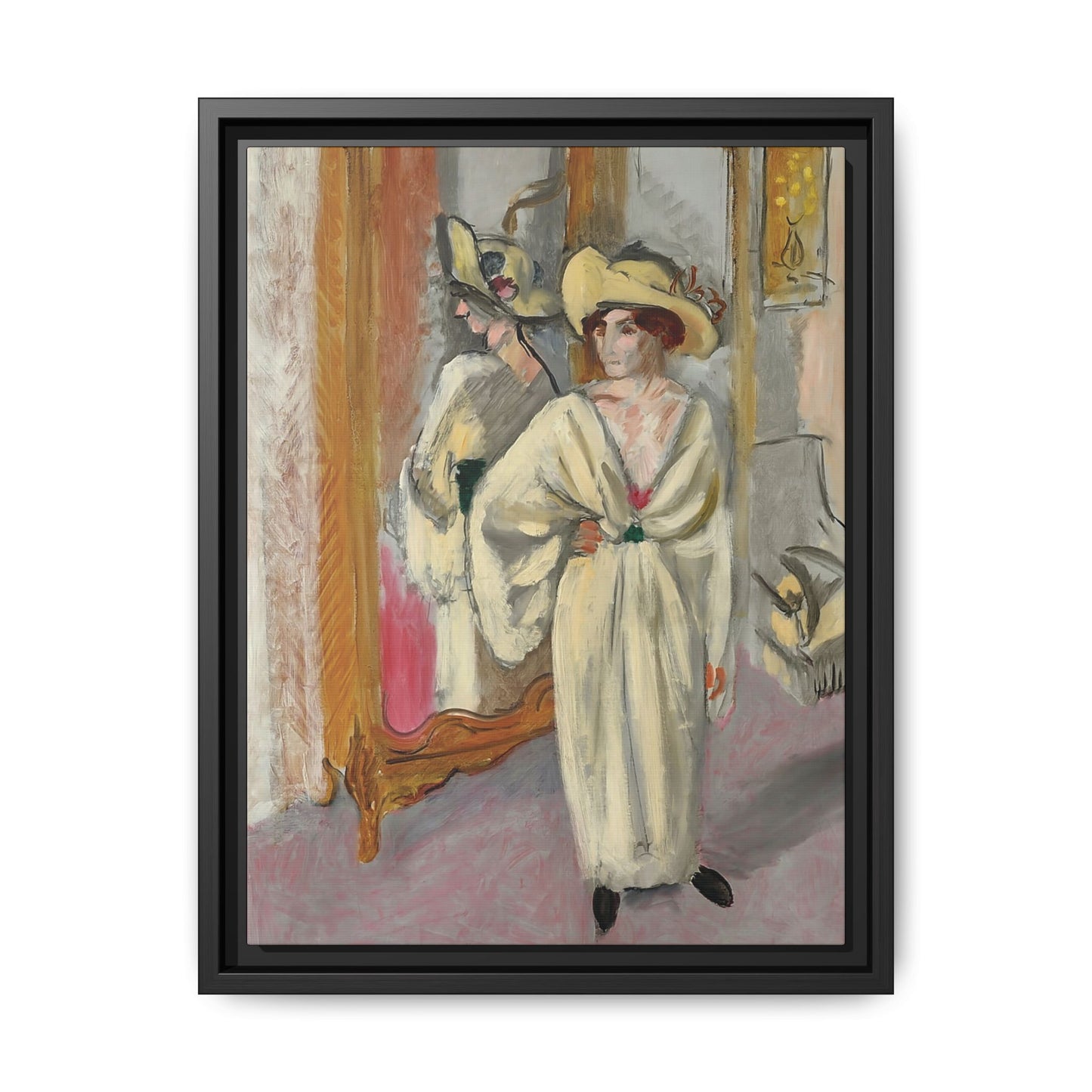 Femme en blanc debout devant une glace (1918-1919) by Henri Matisse / Toile encadrée sur caisse américaine