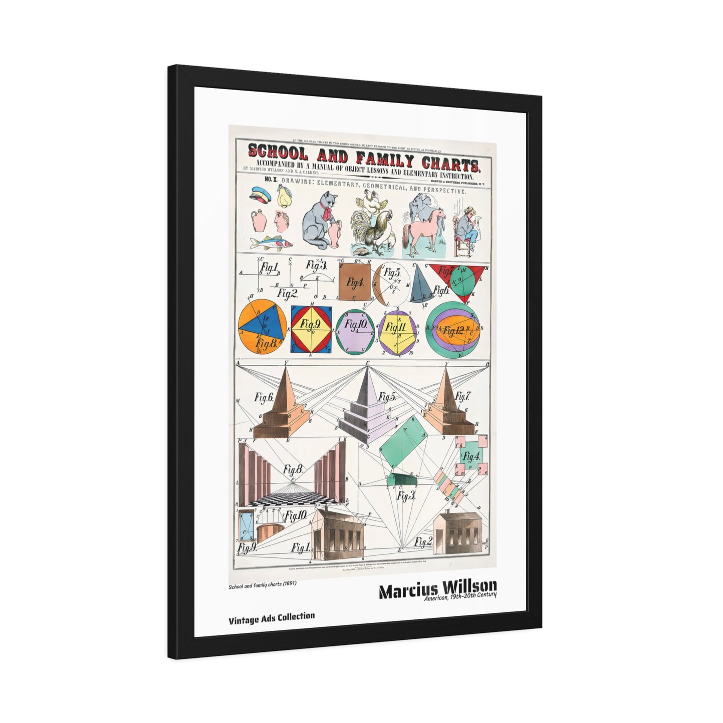 School and family charts (1891) by Marcius Willson / Affiche Encadrée Série Vintage Ads Collection
