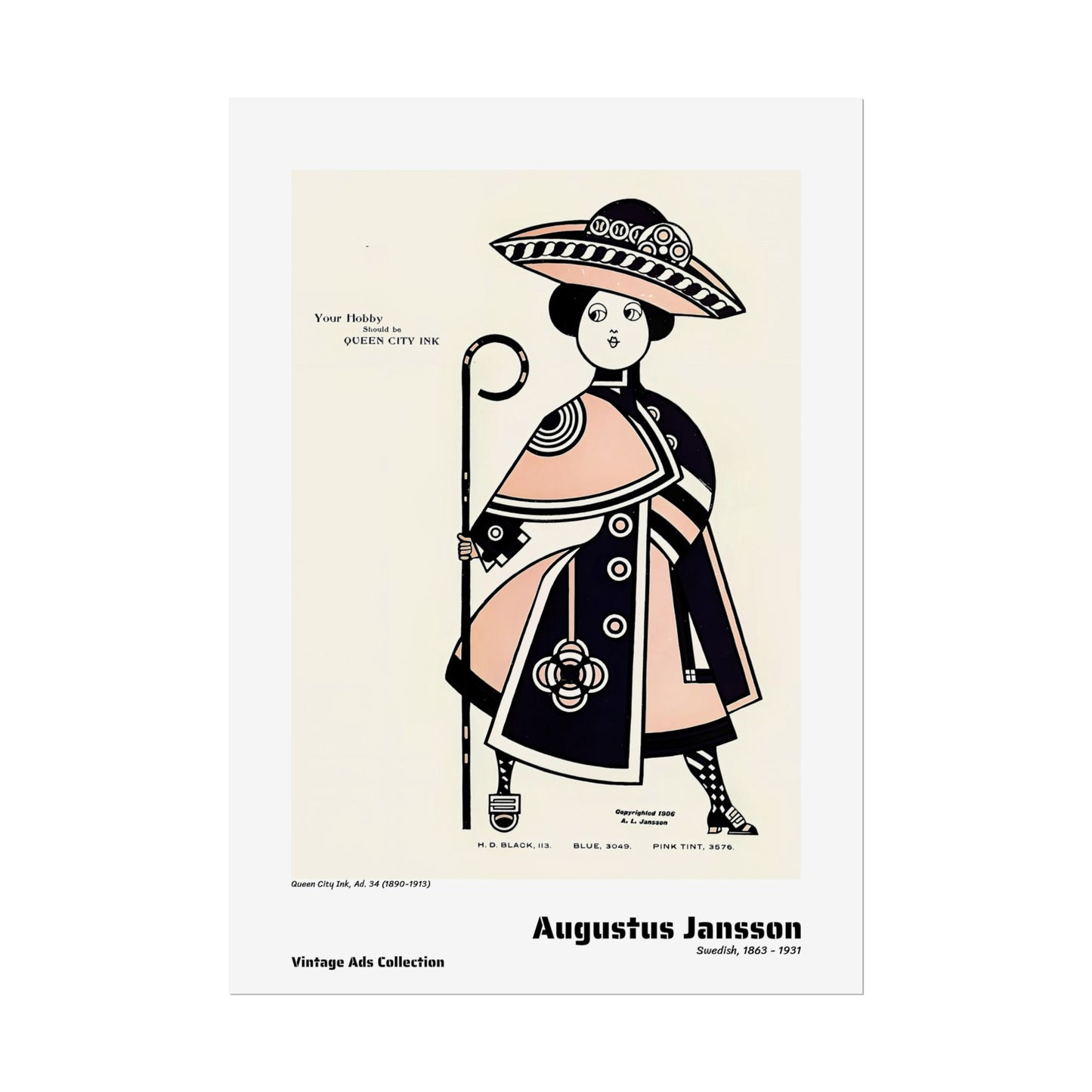 Queen City Ink, Ad. 34 (1890-1913) by Augustus Jansson / Affiche imprimée - Série Vintage Ads Collection