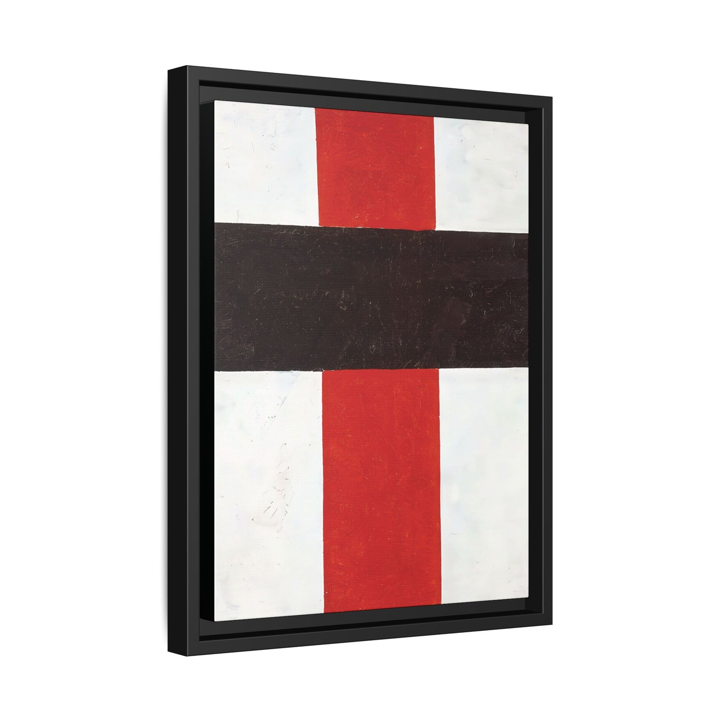 Large cross in black over red on white (1920) by Kazimir Malevich  / Toile encadrée sur caisse américaine