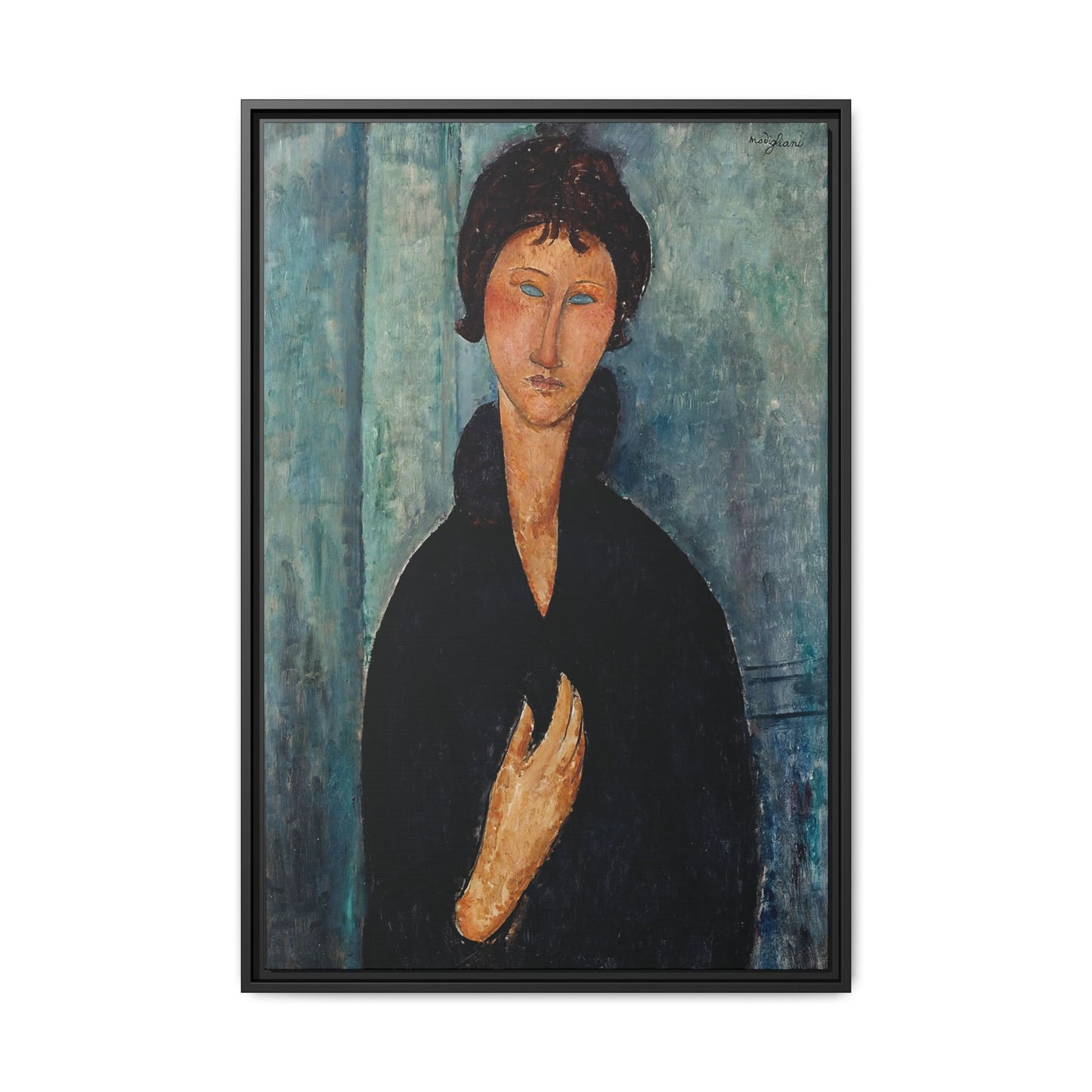 Femme aux yeux bleus (1918)  by Amedeo Modigliani / Toile encadrée sur caisse américaine