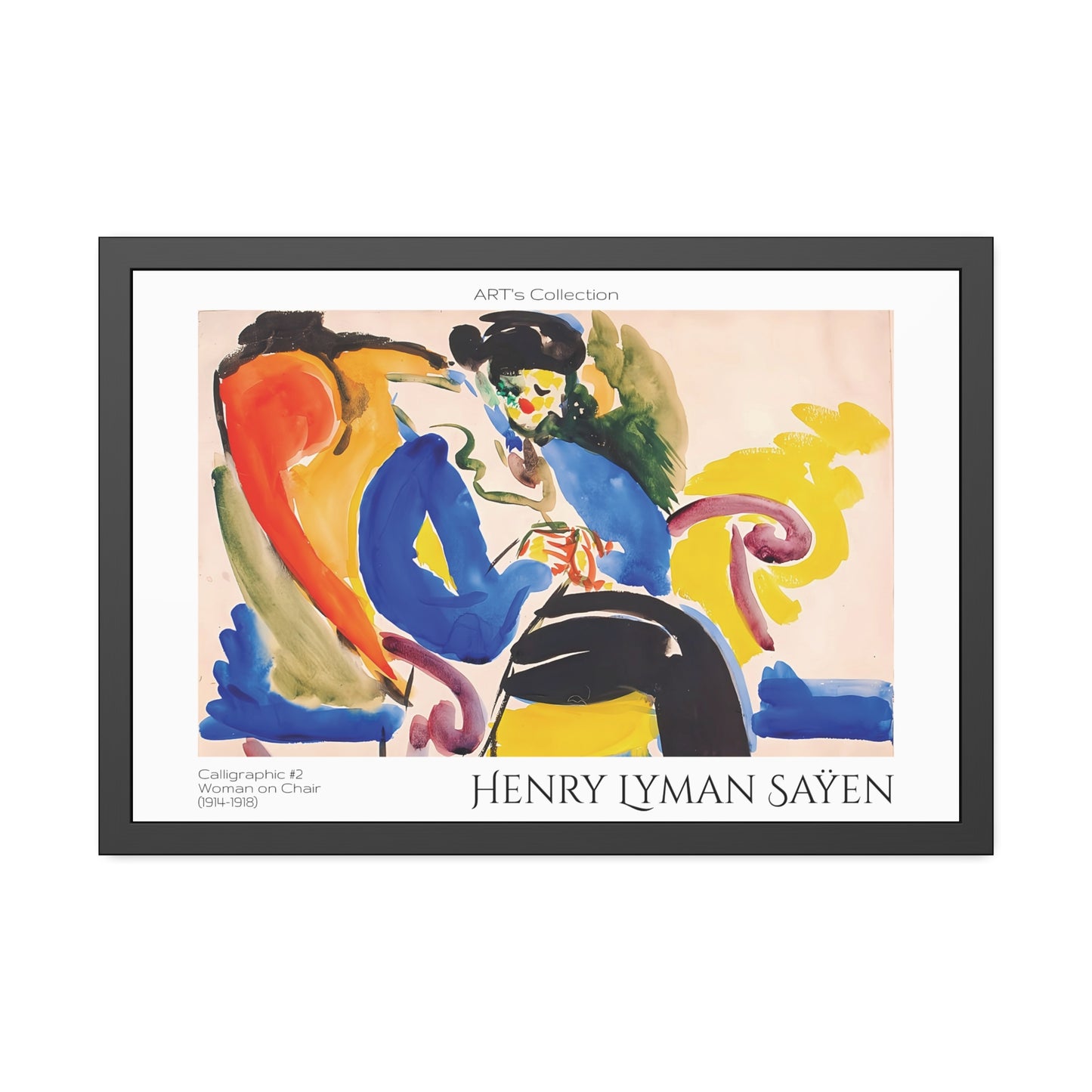 Calligraphic #2 Woman on Chair (1914-1918) by Henry Lyman Saÿen  / Affiche Encadrée série ART's Collection