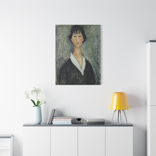 Jeune Fille Aux Cheveux Noirs (1918-1919) by Amedeo Modigliani / Reproduction Fine Art sur Toile / Flanc Large Epaisseur 3.2 cm - 1.25 inch