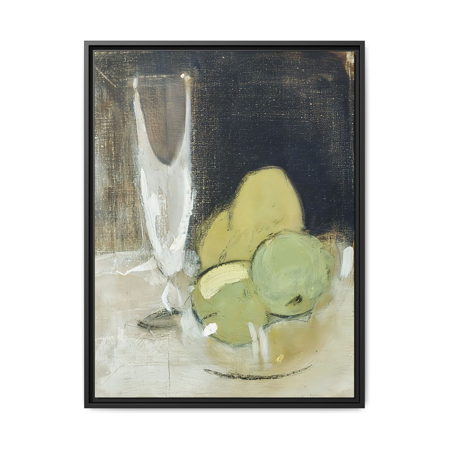 Green Apples And Champagne Glass (1934) by Helene Schjerfbeck  / Toile encadrée sur caisse américaine