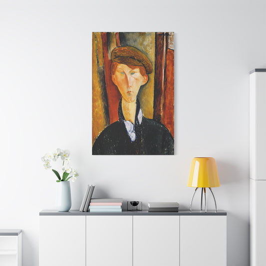 Young Man with a Cap (early 20th century) by Amedeo Modigliani / Reproduction Fine Art sur Toile / Flanc Large Epaisseur 3.2 cm - 1.25 inch