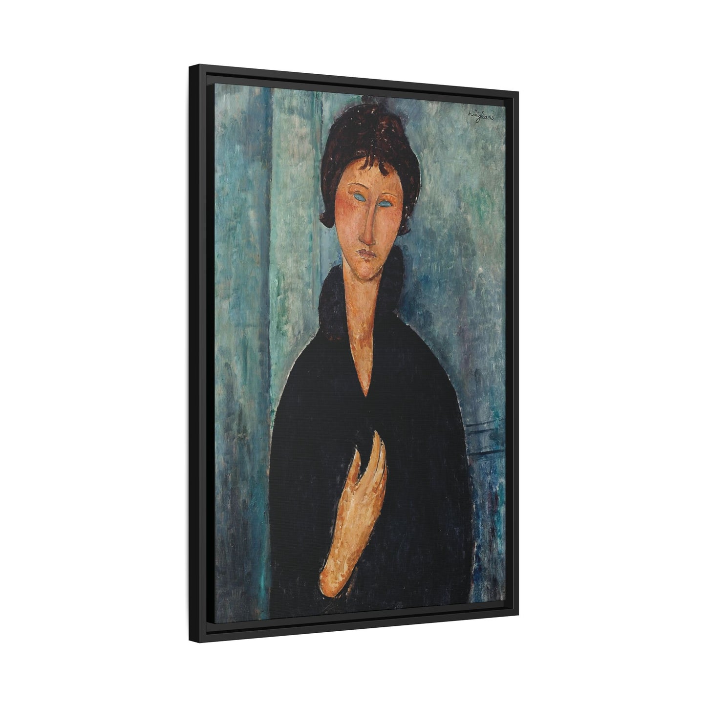 Femme aux yeux bleus (1918)  by Amedeo Modigliani / Toile encadrée sur caisse américaine