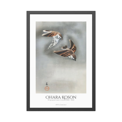 Ring sparrows in snow (1900-1930) by Ohara Koson / Affiche Encadrée série ART's Collection