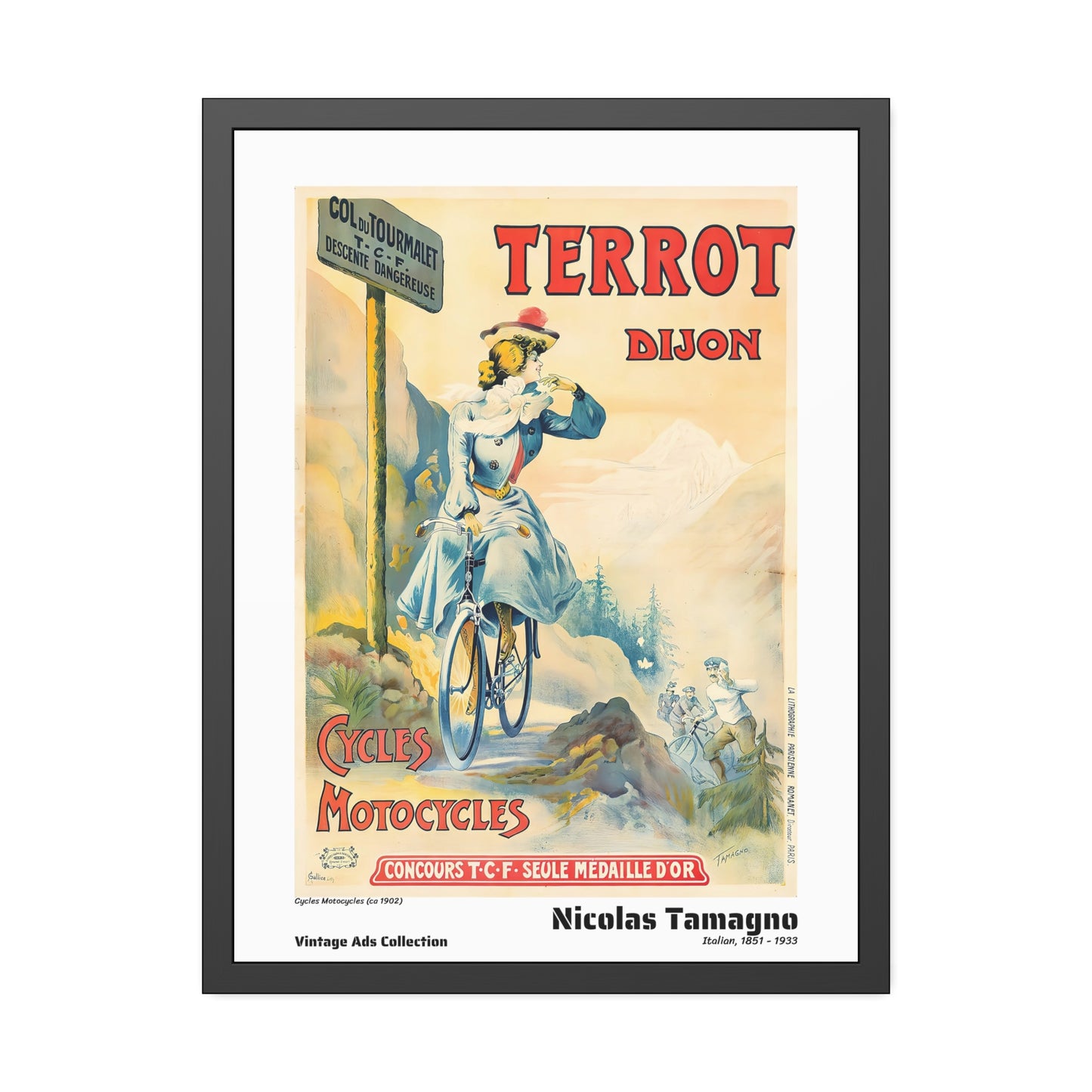 Cycles Motocycles (ca 1902)  by Nicolas Tamagno / Affiche Encadrée Série Vintage Ads Collection