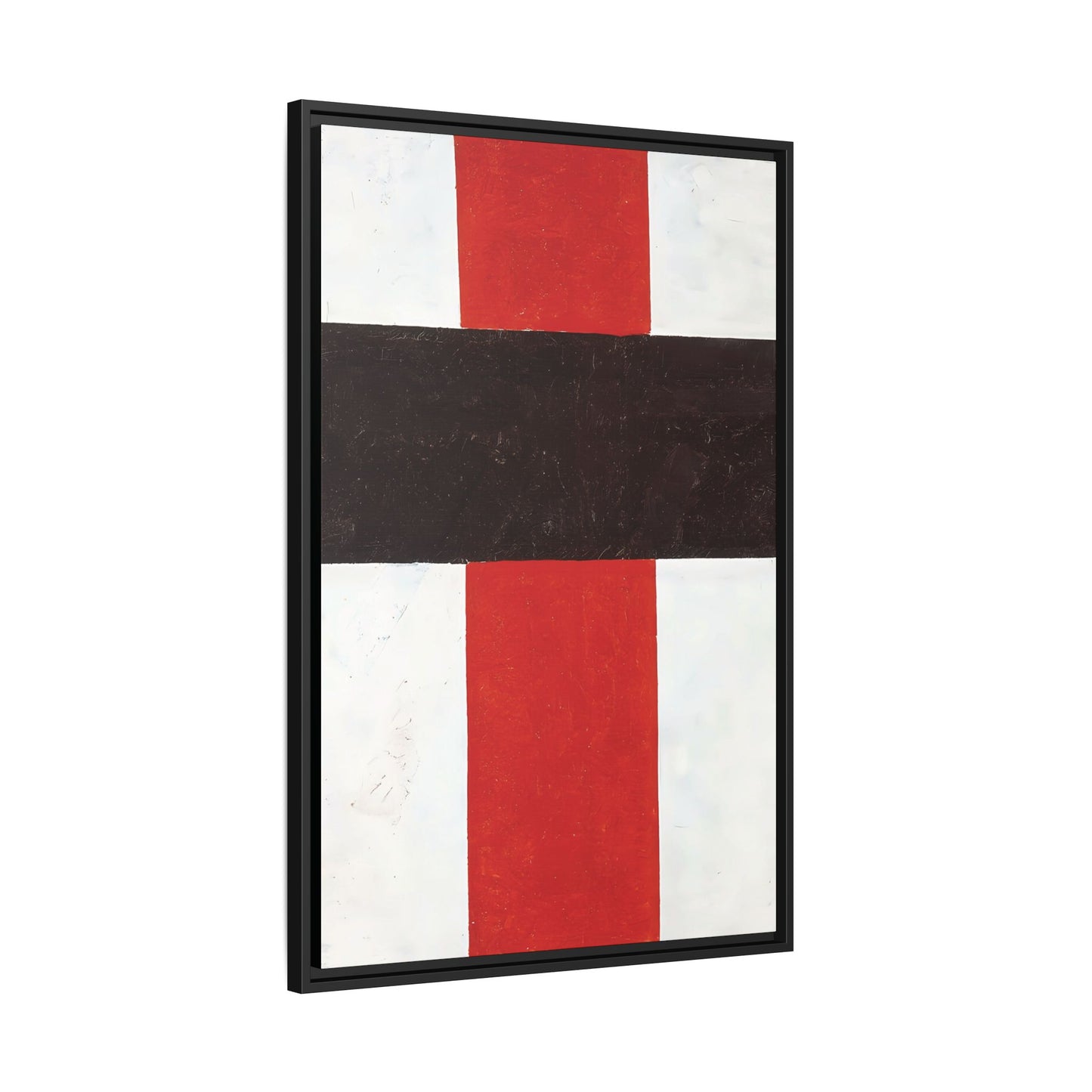 Large cross in black over red on white (1920) by Kazimir Malevich  / Toile encadrée sur caisse américaine