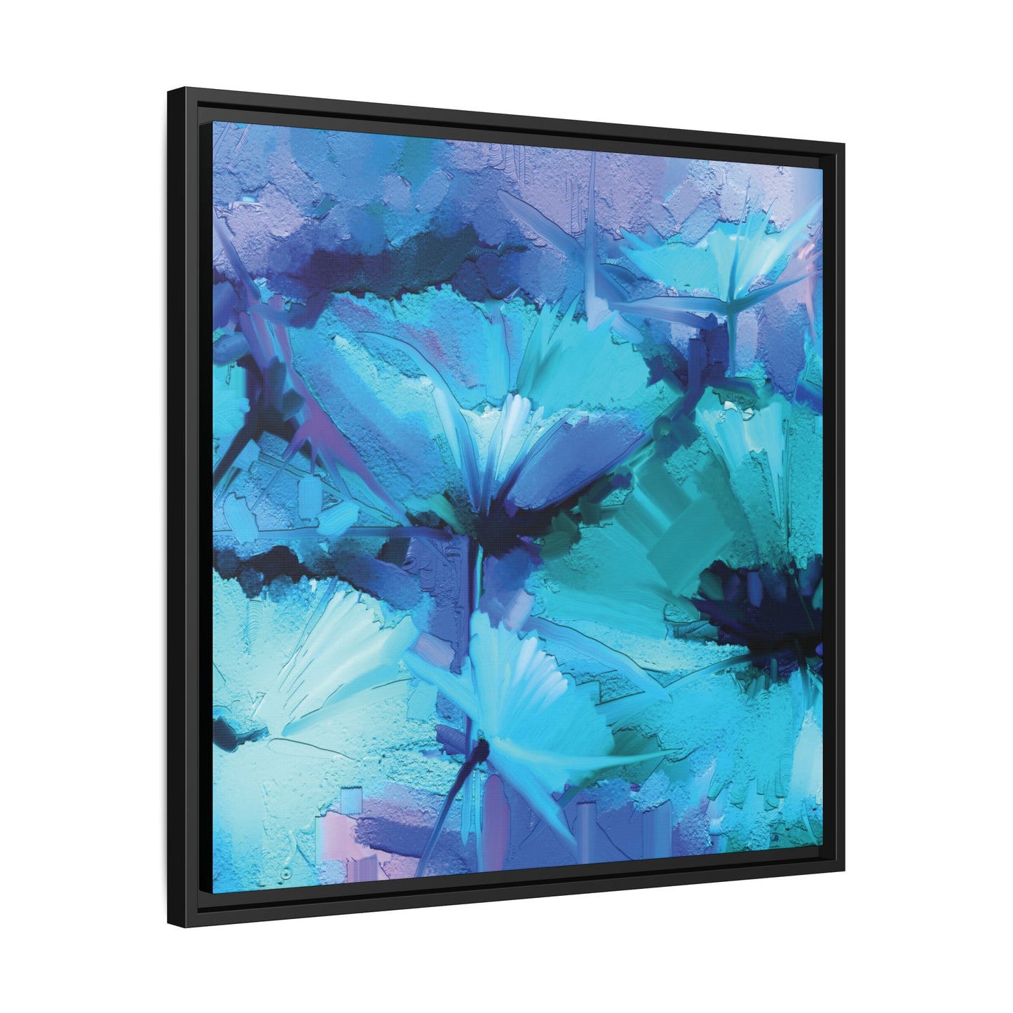 Tableau Floral Turquoise "Série Sign Collections" / Toile encadrée sur caisse américaine