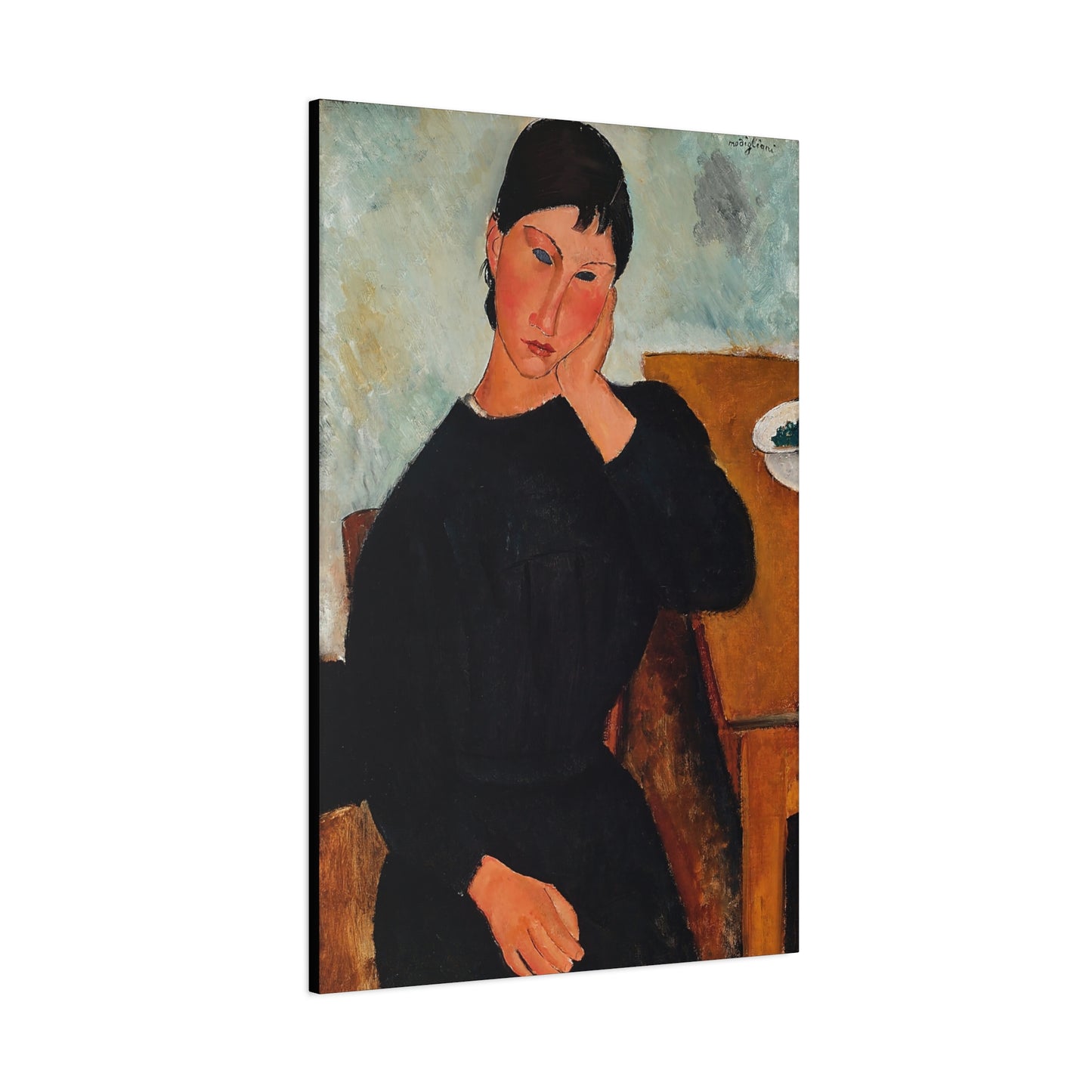Elvira Resting at a Table (1919) by Amedeo Modigliani / Reproduction Fine Art sur Toile / Flanc Large Epaisseur 3.2 cm - 1.25 inch