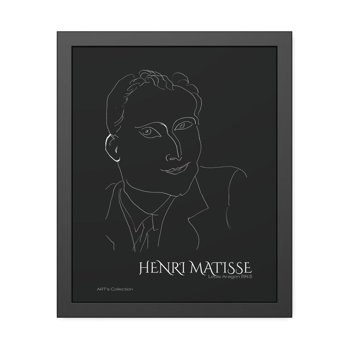 Louis Aragon (1943) black édition by Henri Matisse / Affiche Encadrée série ART's Collection