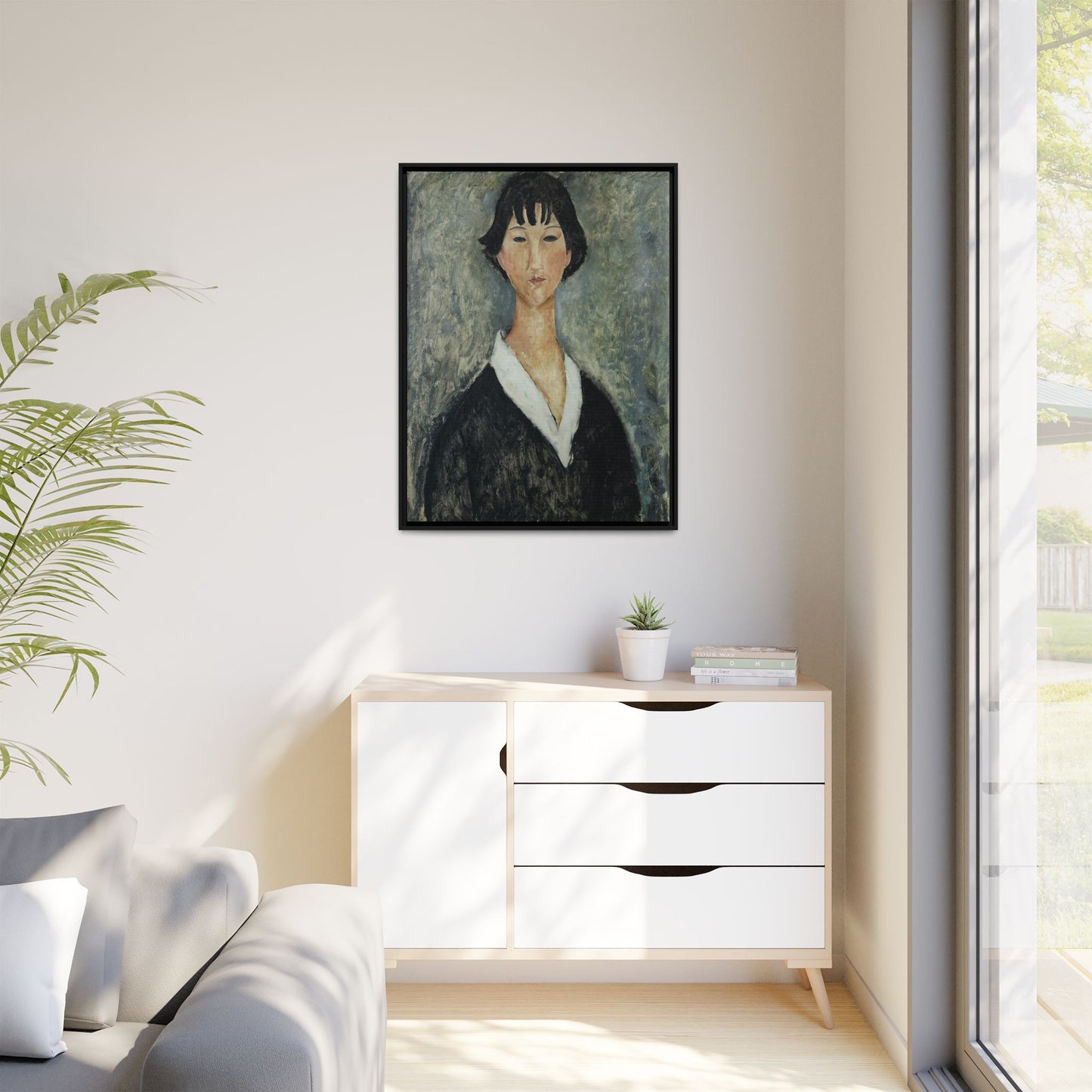 Jeune Fille Aux Cheveux Noirs by Amedeo Modigliani / Toile encadrée sur caisse américaine