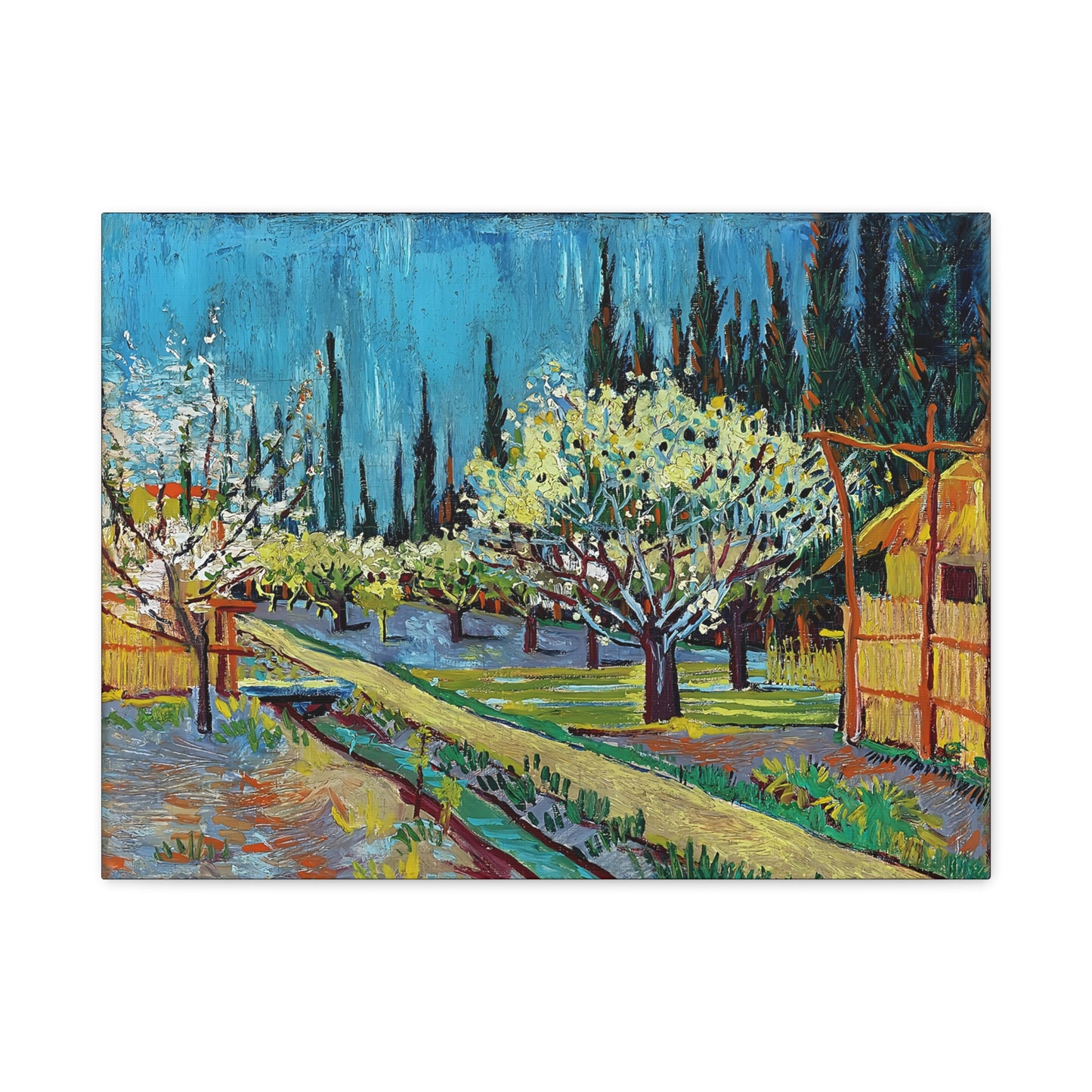 Orchard Bordered by Cypresses (1888) by Vincent van Gogh  / Reproduction Fine Art sur Toile / Epaisseur 3,2cm - 1'25 po