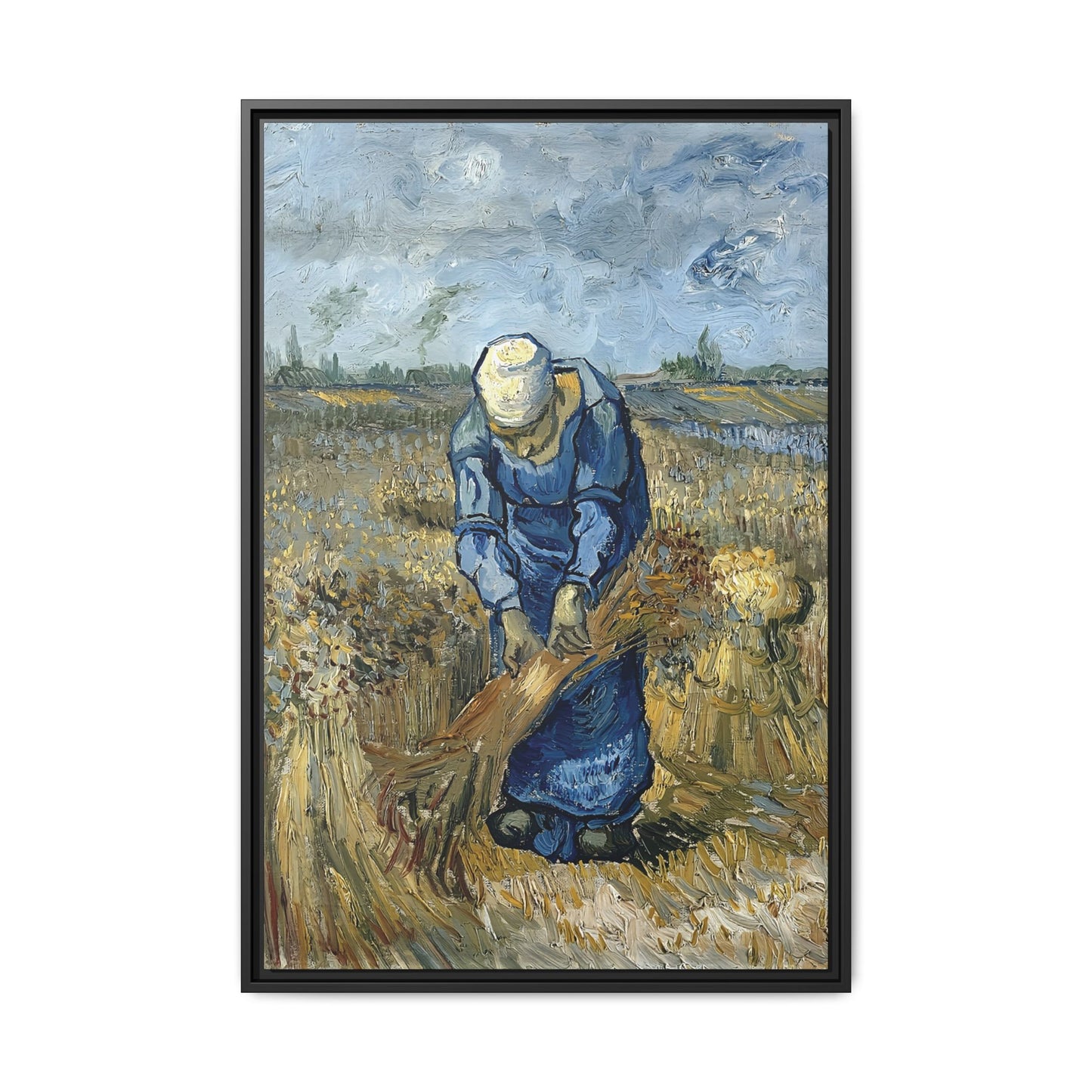Peasant Woman Binding Sheaves (After Millet) by Vincent van Gogh / Toile encadrée sur caisse américaine