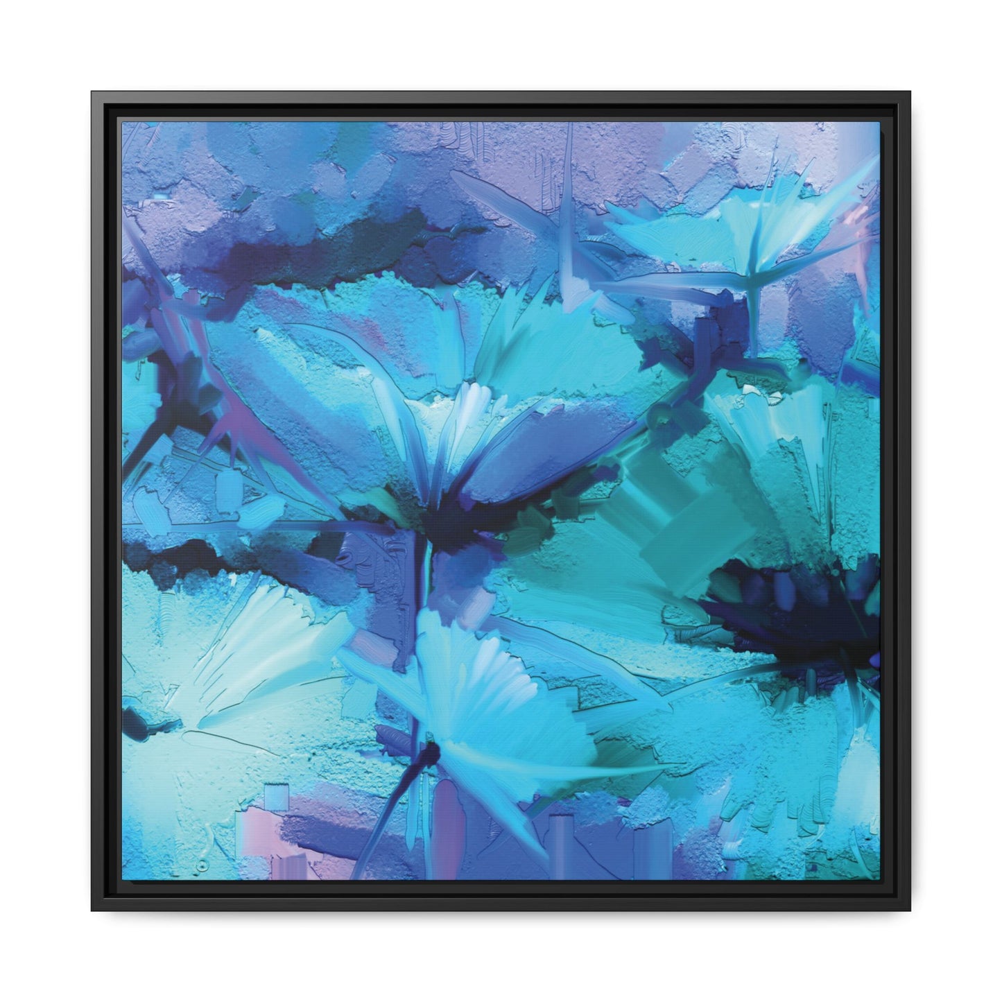 Tableau Floral Turquoise "Série Sign Collections" / Toile encadrée sur caisse américaine