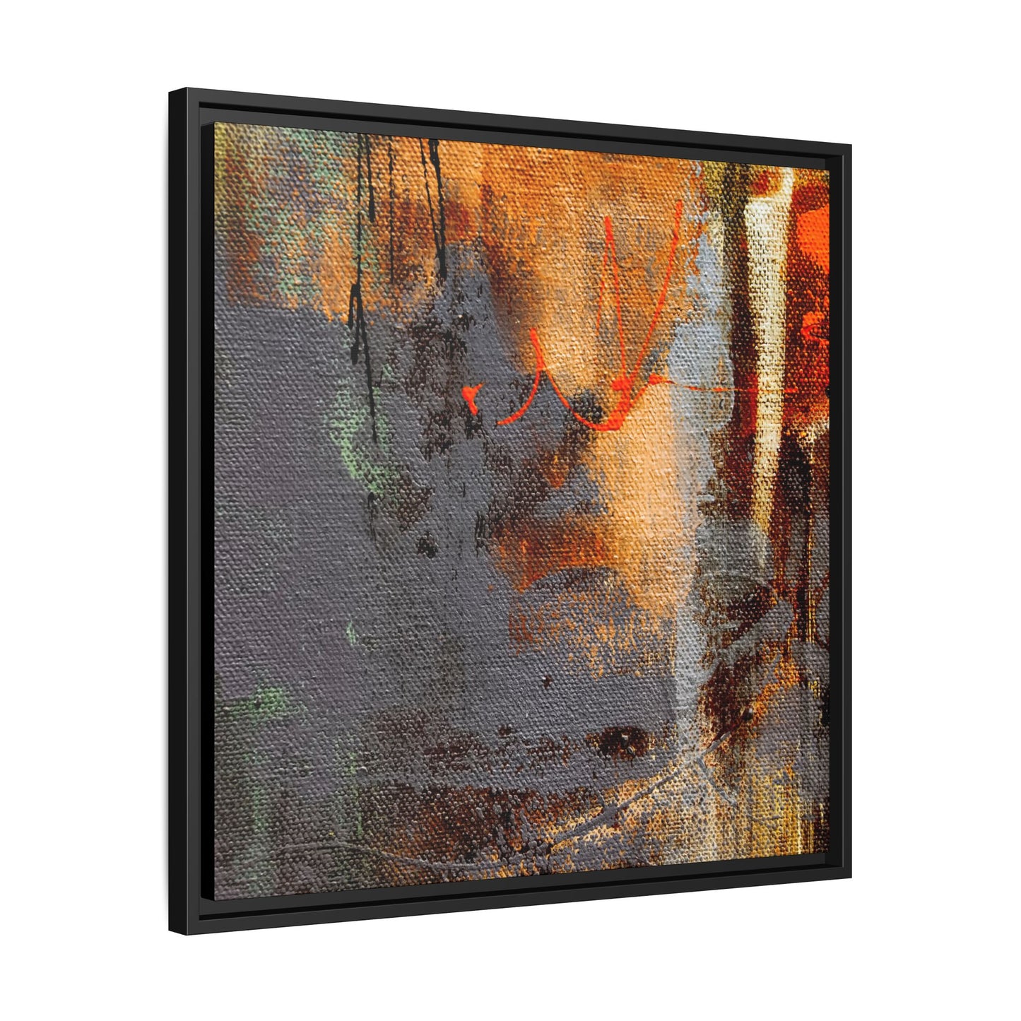 Tableau Beaux Arts Anthracite & Orange "Série Sign Collections" / Toile encadrée sur caisse américaine