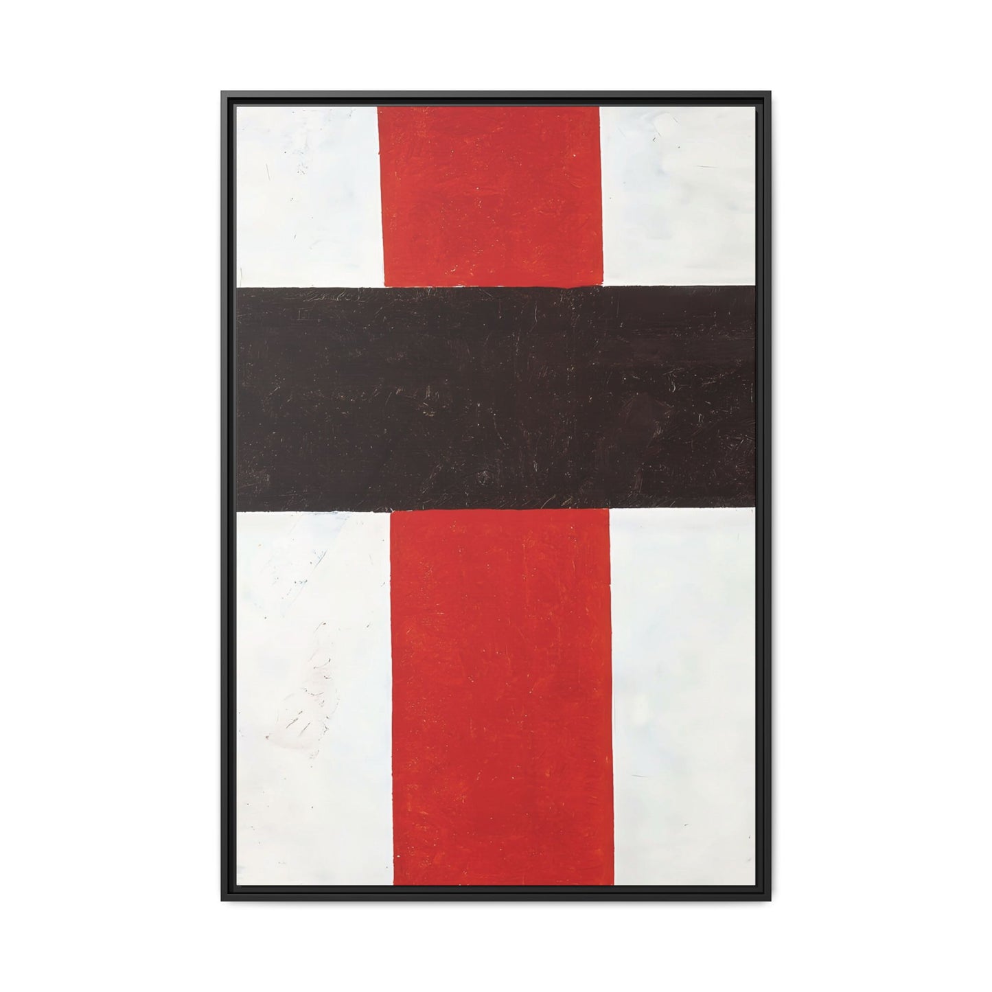 Large cross in black over red on white (1920) by Kazimir Malevich  / Toile encadrée sur caisse américaine