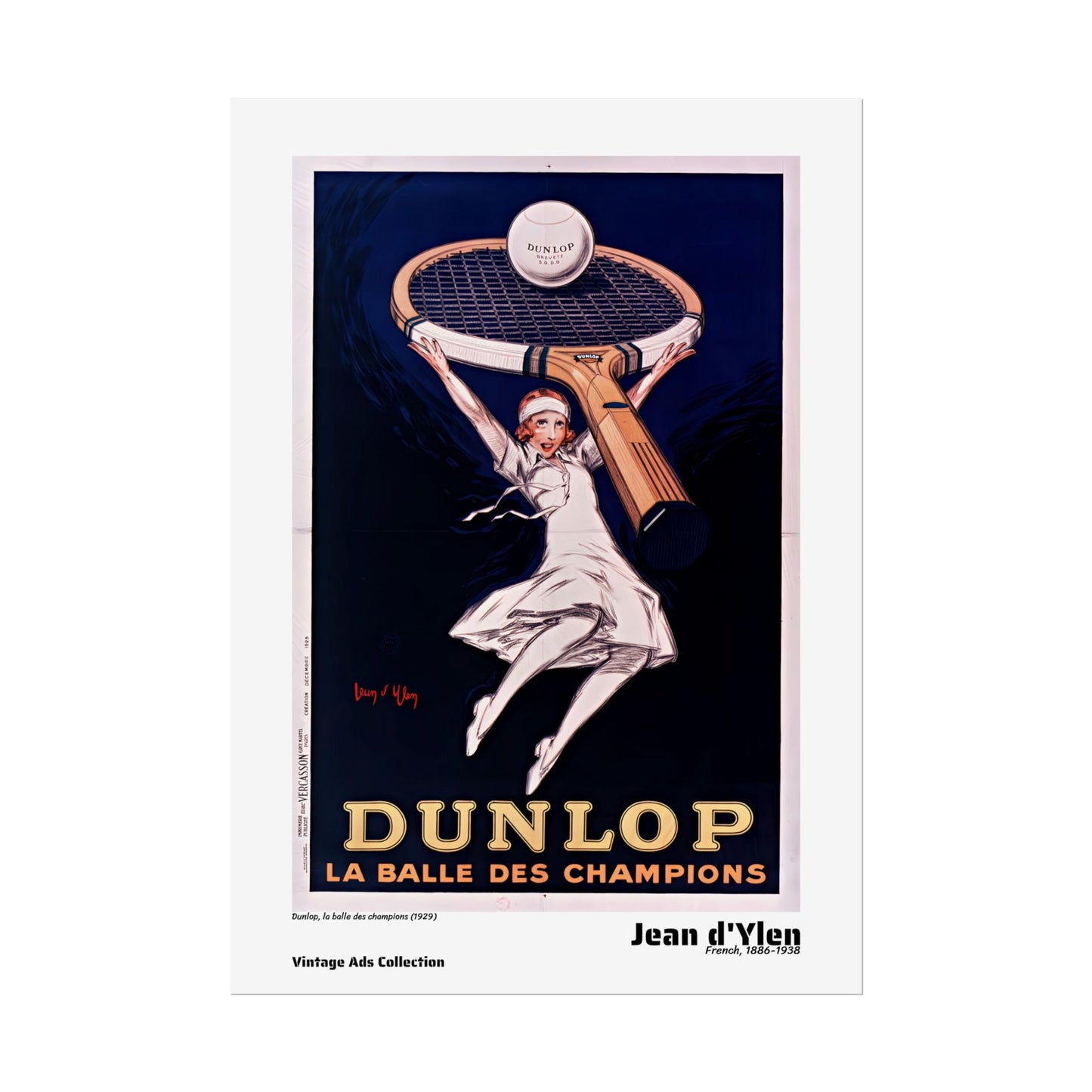 Dunlop, la balle des champions (1929) by Jean d'Ylen / Affiche imprimée - Série Vintage Ads Collection