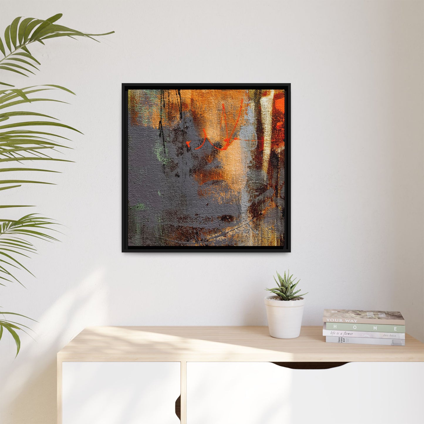 Tableau Beaux Arts Anthracite & Orange "Série Sign Collections" / Toile encadrée sur caisse américaine