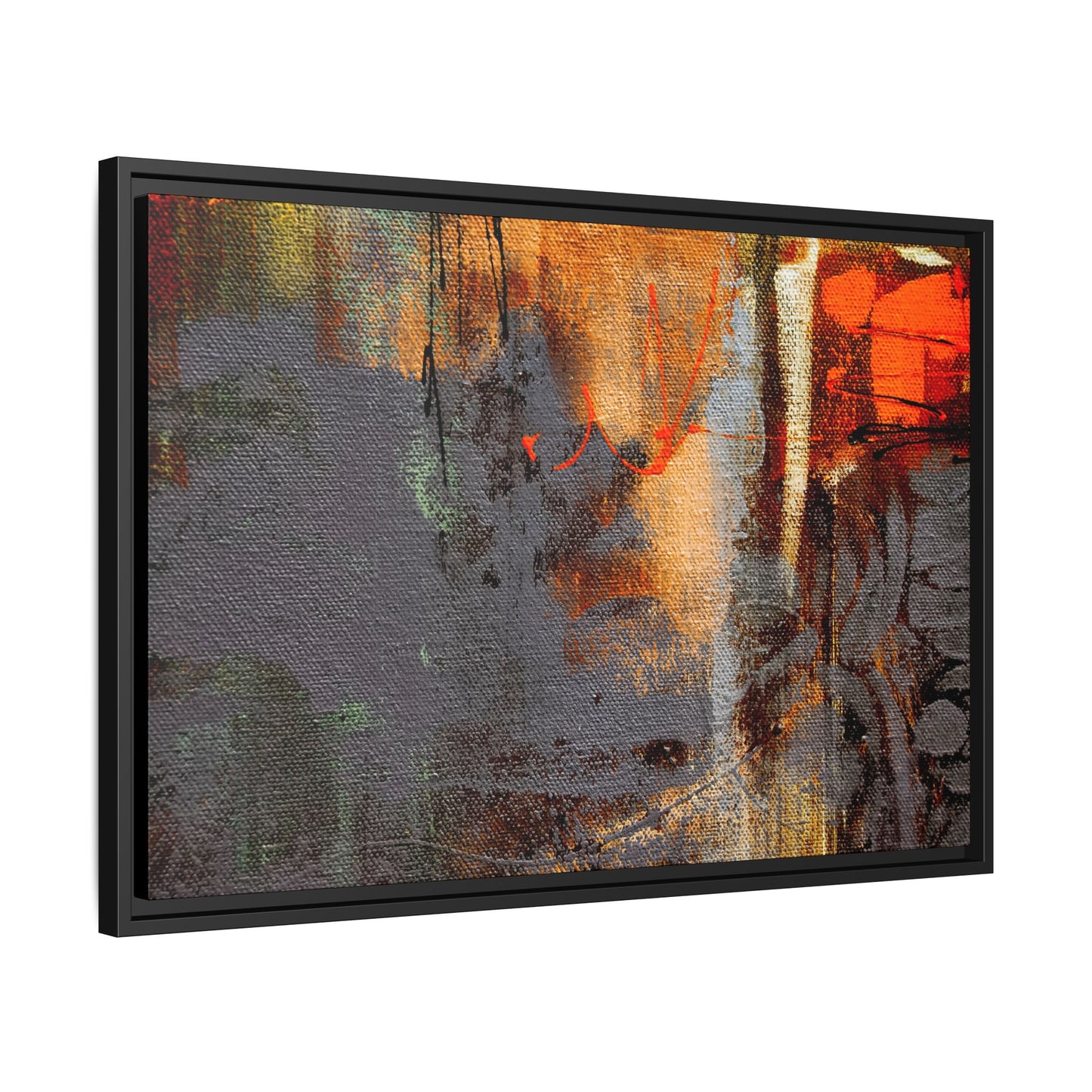 Tableau Beaux Arts Anthracite & Orange "Série Sign Collections" / Toile encadrée sur caisse américaine