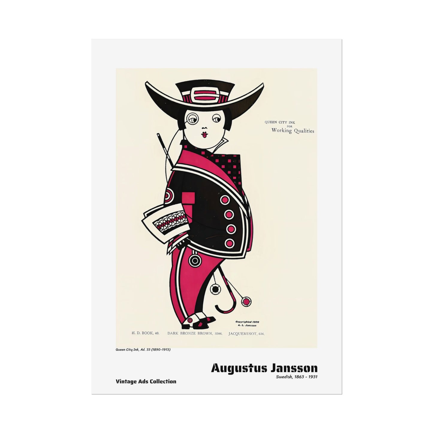Queen City Ink, Ad. 33 (1890-1913) by Augustus Jansson / Affiche imprimée - Série Vintage Ads Collection