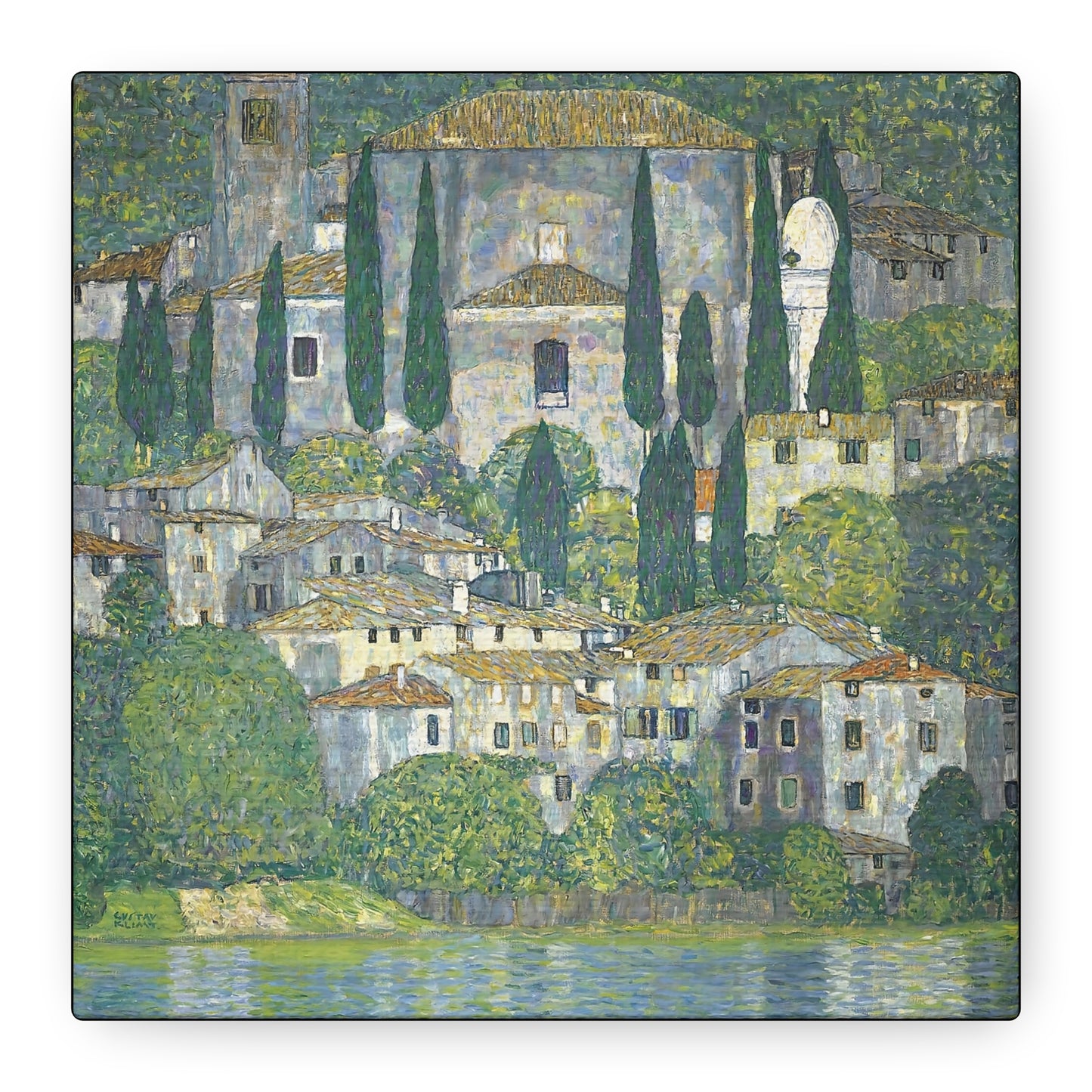 Church In Cassone - Landscape With Cypresses by Gustav Klimt / Reproduction Fine Art sur Toile / Flanc Large Epaisseur 3.2 cm - 1.25 inch