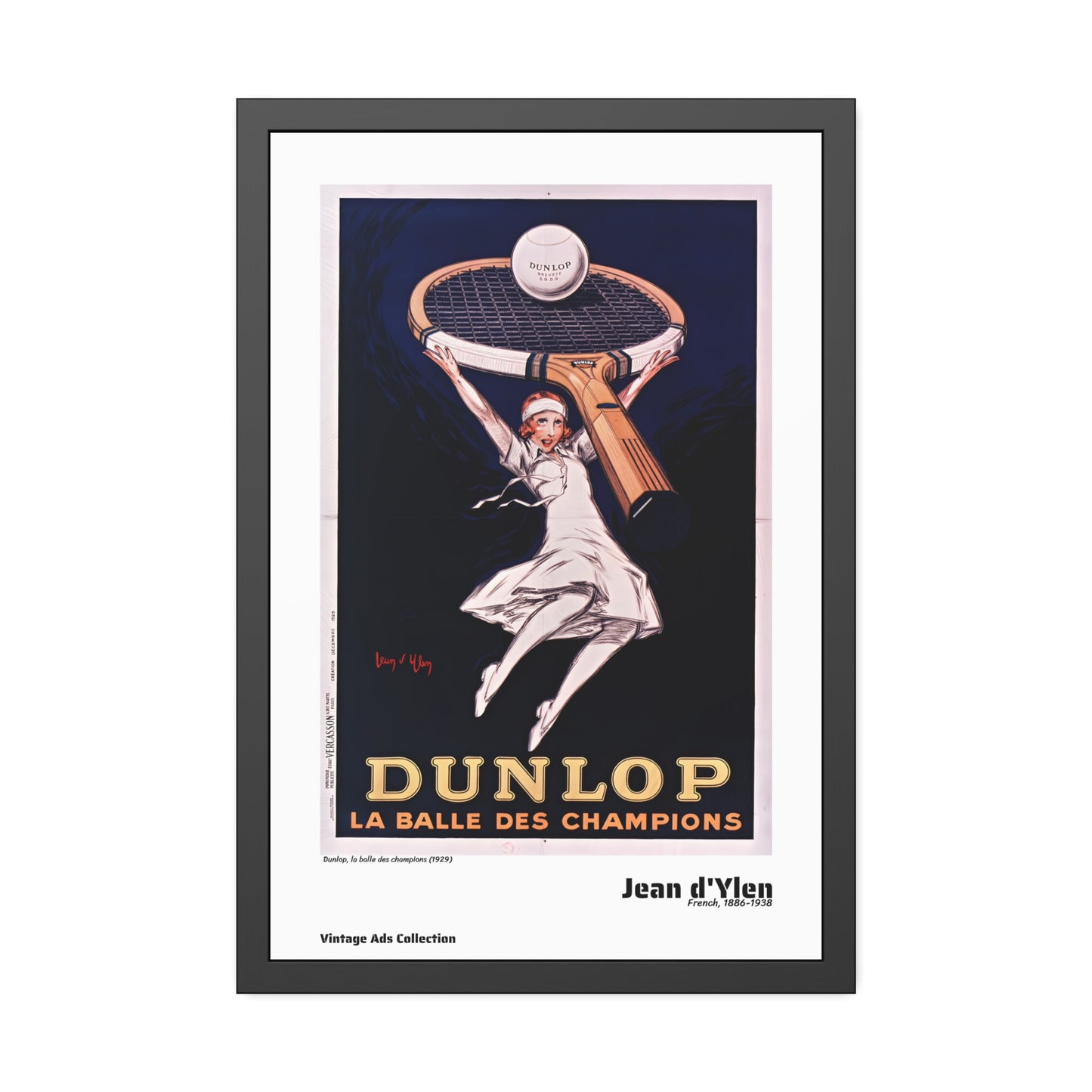 Dunlop, la balle des champions (1929) by Jean d'Ylen / Affiche Encadrée Série Vintage Ads Collection
