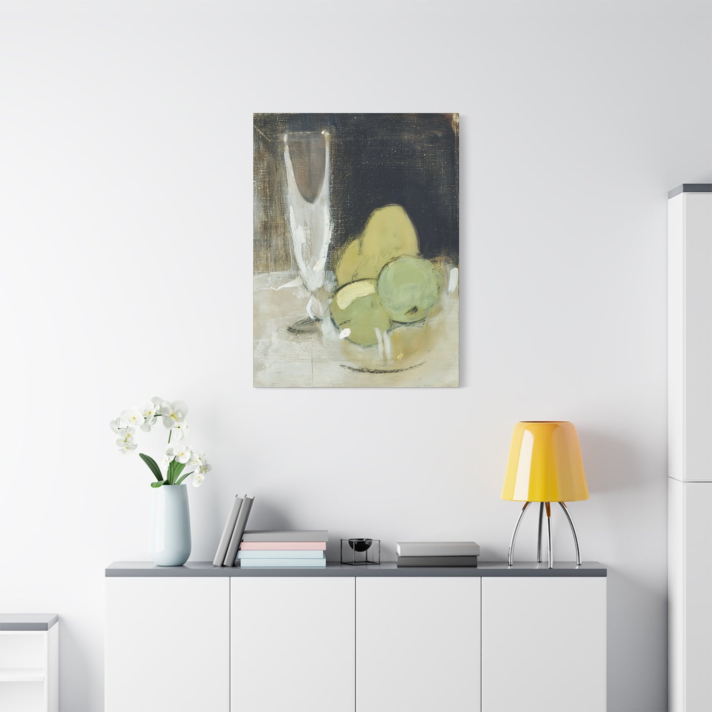 Green Apples And Champagne Glass (1934) by Helene Schjerfbeck / Reproduction Fine Art sur Toile /  Epaisseur 3.2 cm - 1.25 inch