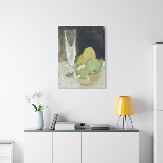 Green Apples And Champagne Glass (1934) by Helene Schjerfbeck / Reproduction Fine Art sur Toile /  Epaisseur 3.2 cm - 1.25 inch