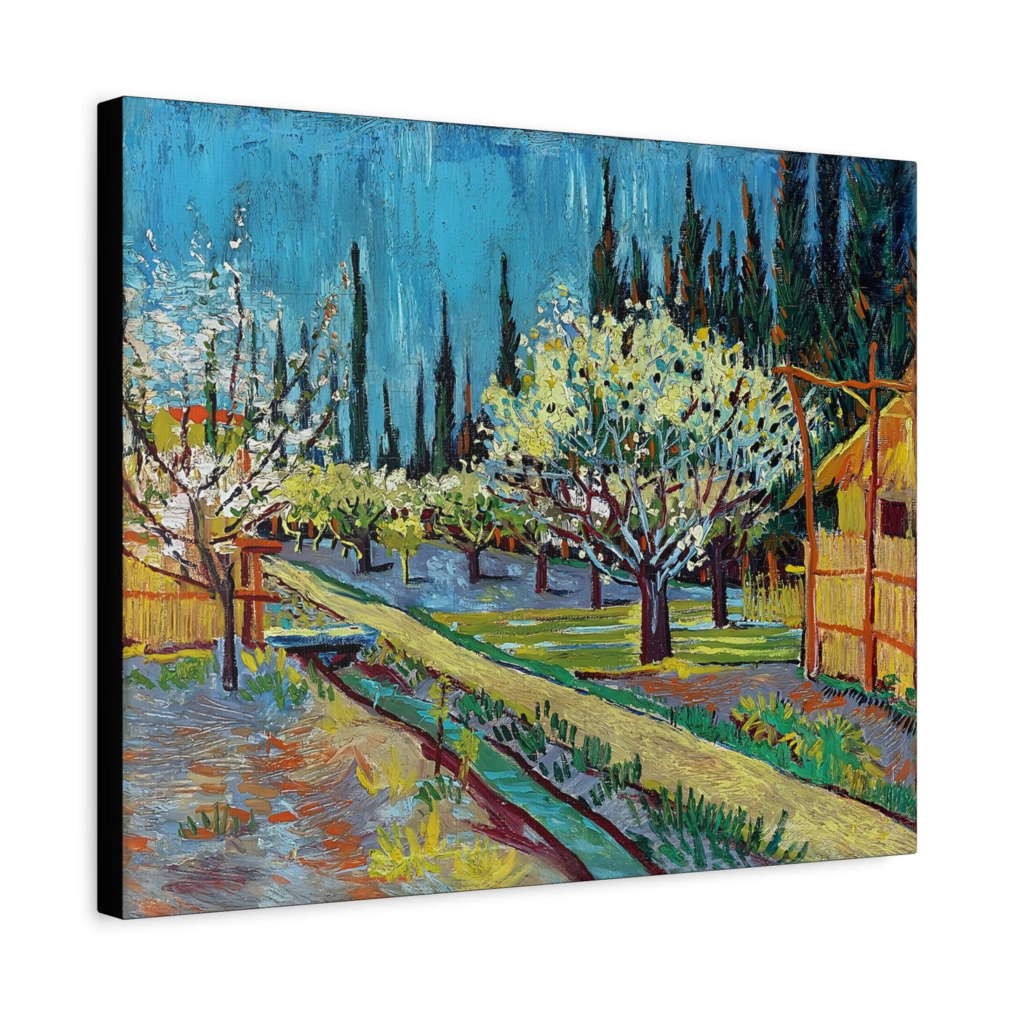 Orchard Bordered by Cypresses (1888) by Vincent van Gogh  / Reproduction Fine Art sur Toile / Epaisseur 3,2cm - 1'25 po