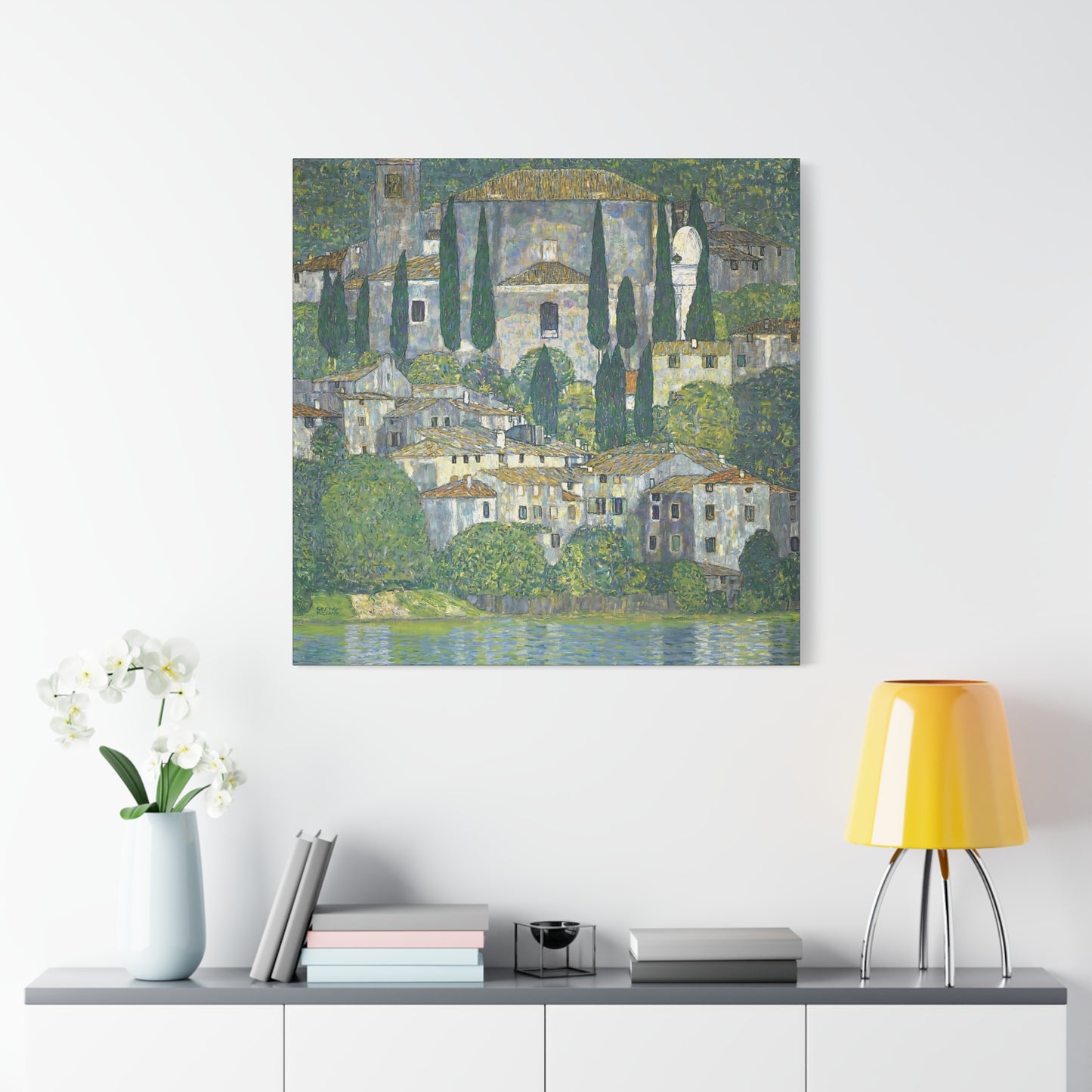Church In Cassone - Landscape With Cypresses by Gustav Klimt / Reproduction Fine Art sur Toile / Flanc Large Epaisseur 3.2 cm - 1.25 inch