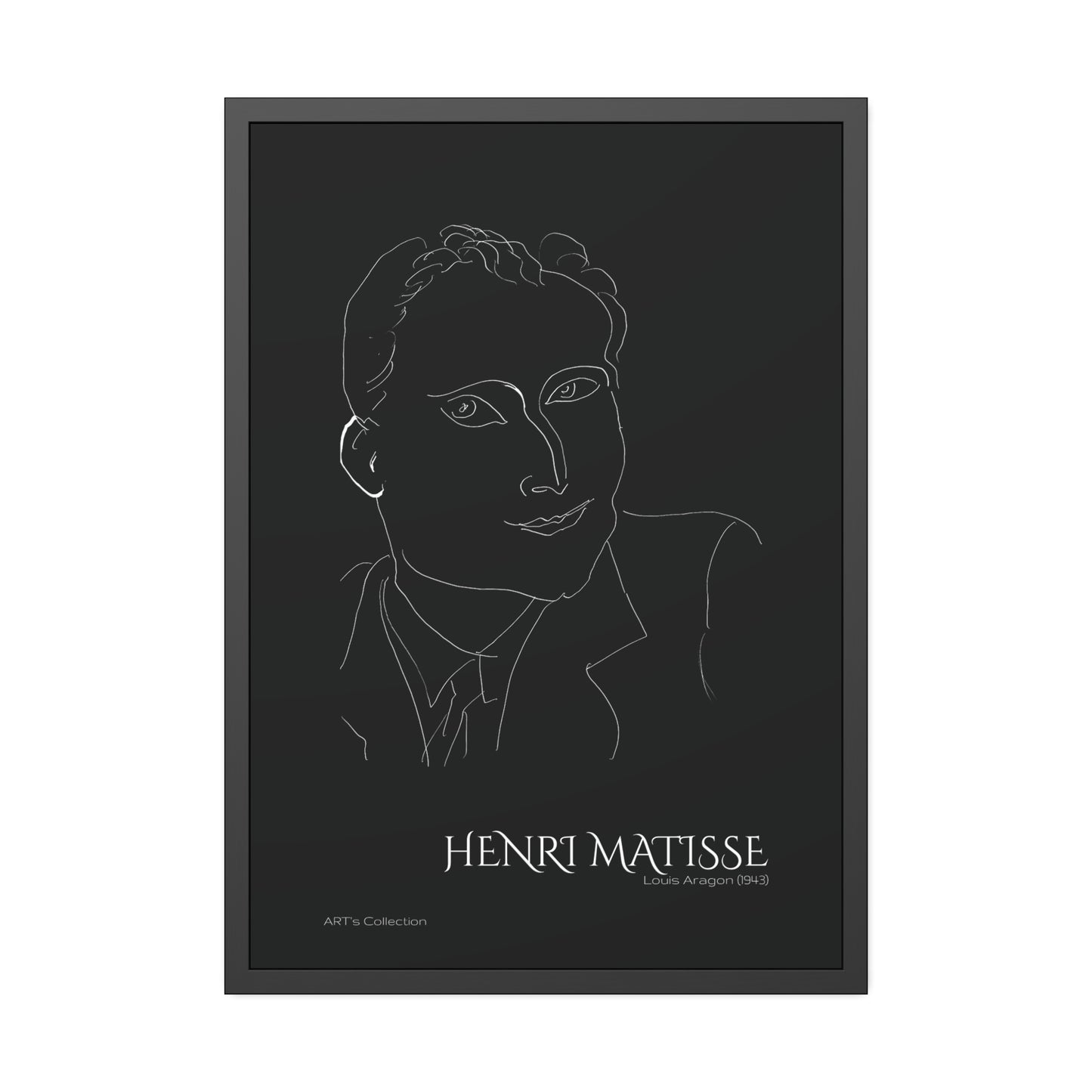 Louis Aragon (1943) black édition by Henri Matisse / Affiche Encadrée série ART's Collection