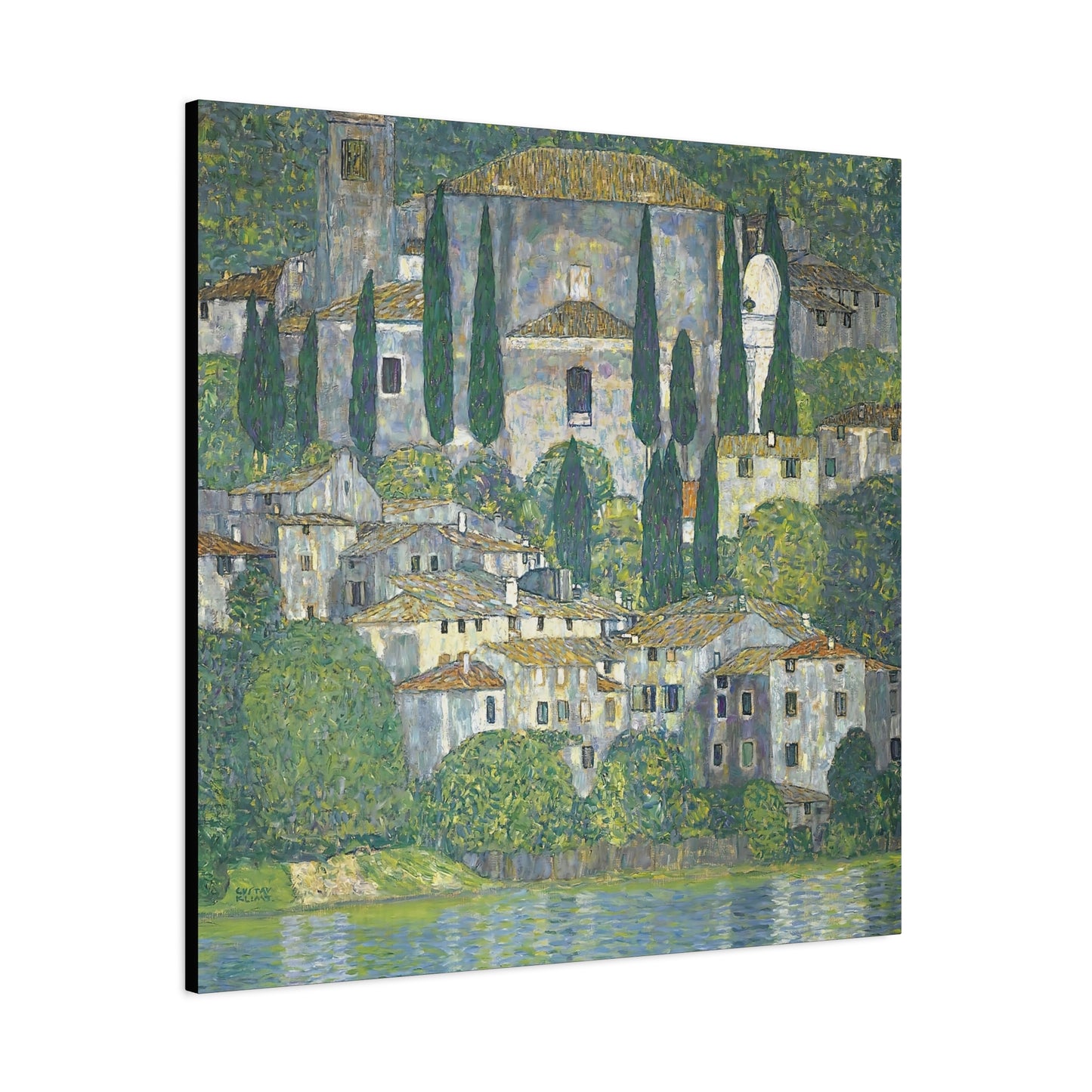 Church In Cassone - Landscape With Cypresses by Gustav Klimt / Reproduction Fine Art sur Toile / Flanc Large Epaisseur 3.2 cm - 1.25 inch