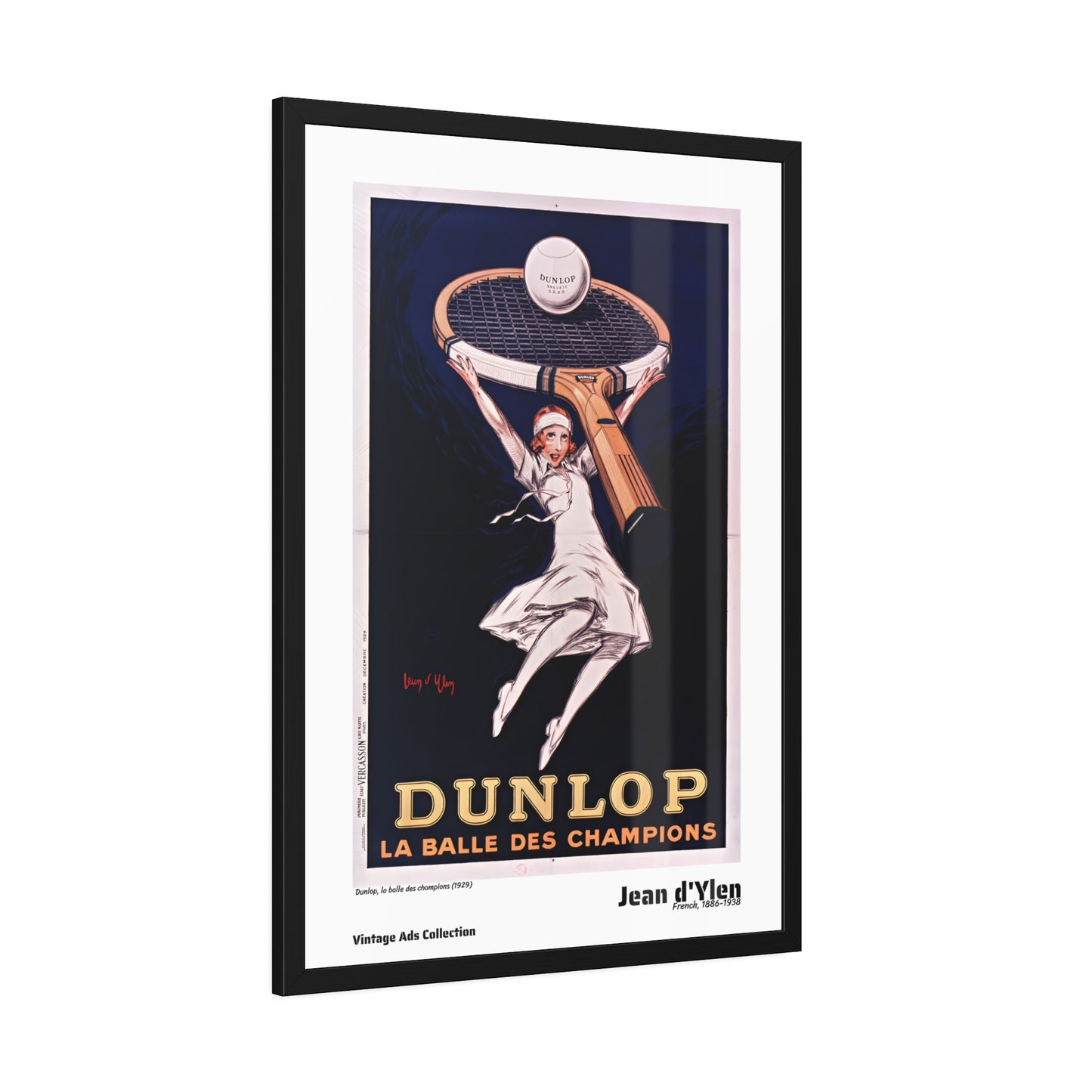 Dunlop, la balle des champions (1929) by Jean d'Ylen / Affiche Encadrée Série Vintage Ads Collection