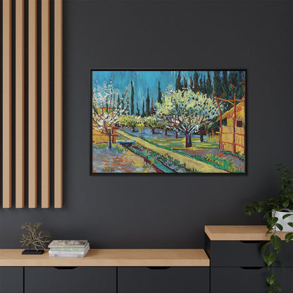 Orchard Bordered by Cypresses (1888) by Vincent van Gogh / Toile encadrée sur caisse américaine