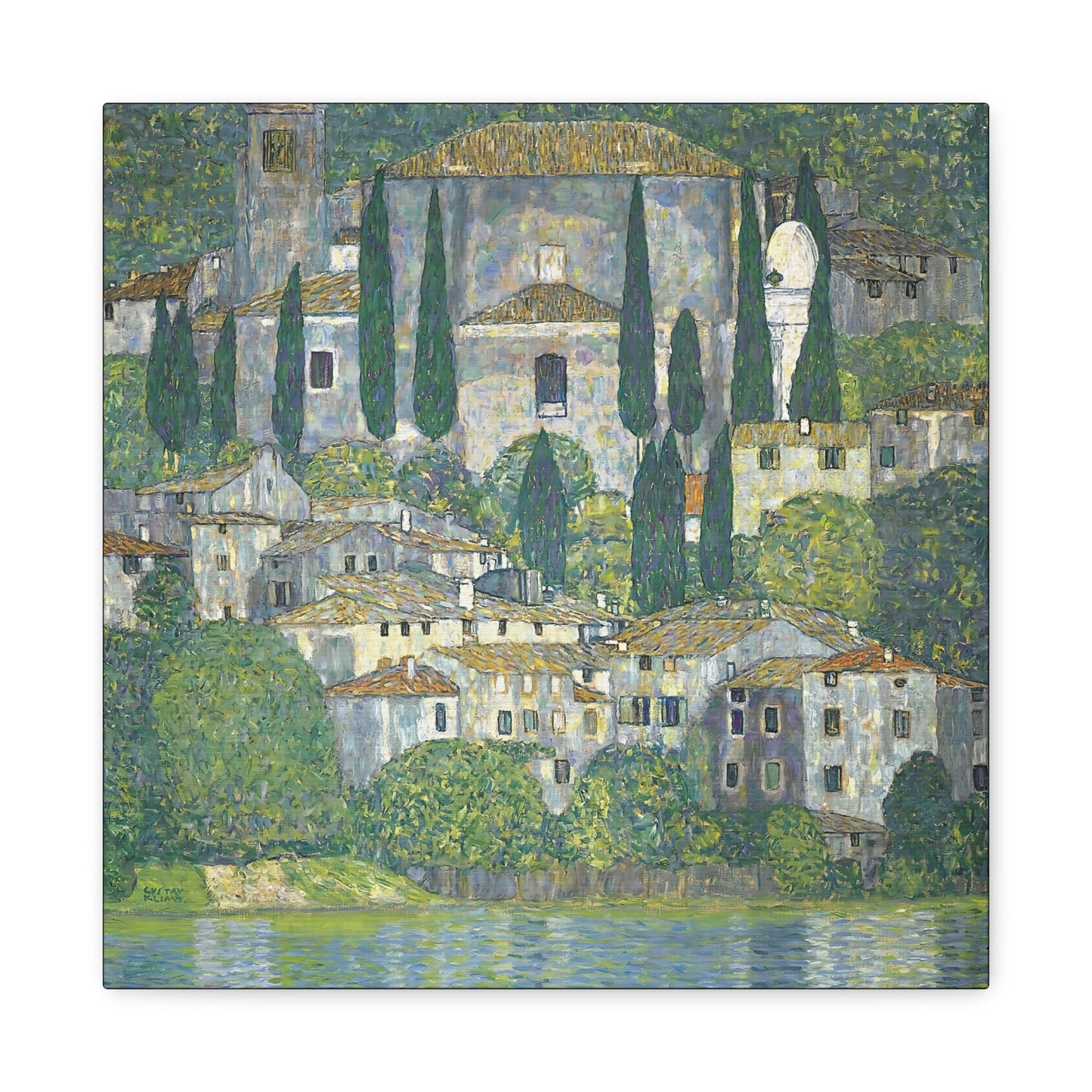 Church In Cassone - Landscape With Cypresses by Gustav Klimt / Reproduction Fine Art sur Toile / Flanc Large Epaisseur 3.2 cm - 1.25 inch