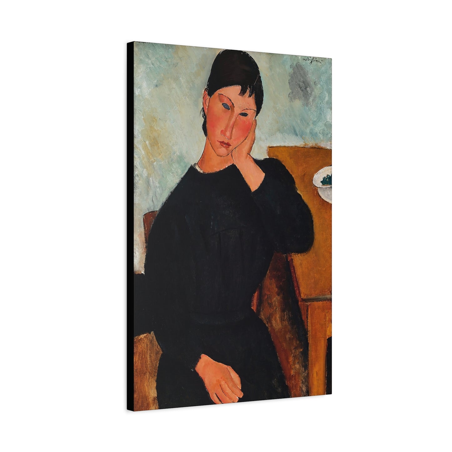 Elvira Resting at a Table (1919) by Amedeo Modigliani / Reproduction Fine Art sur Toile / Flanc Large Epaisseur 3.2 cm - 1.25 inch
