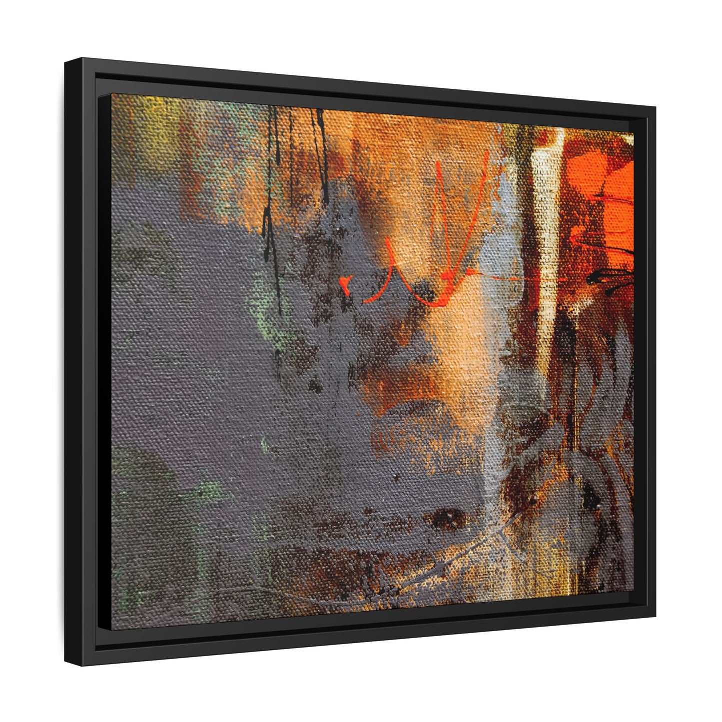 Tableau Beaux Arts Anthracite & Orange "Série Sign Collections" / Toile encadrée sur caisse américaine