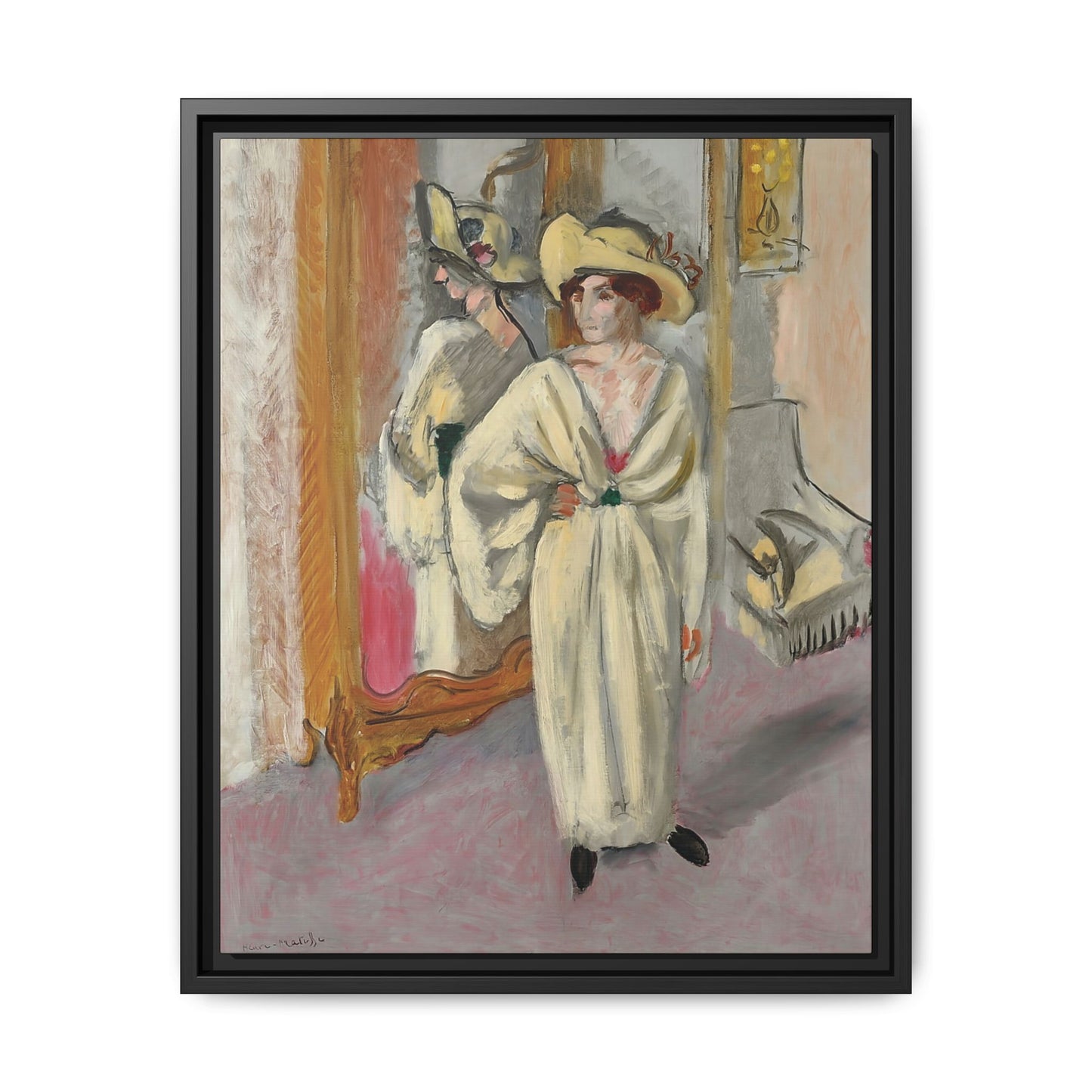Femme en blanc debout devant une glace (1918-1919) by Henri Matisse / Toile encadrée sur caisse américaine