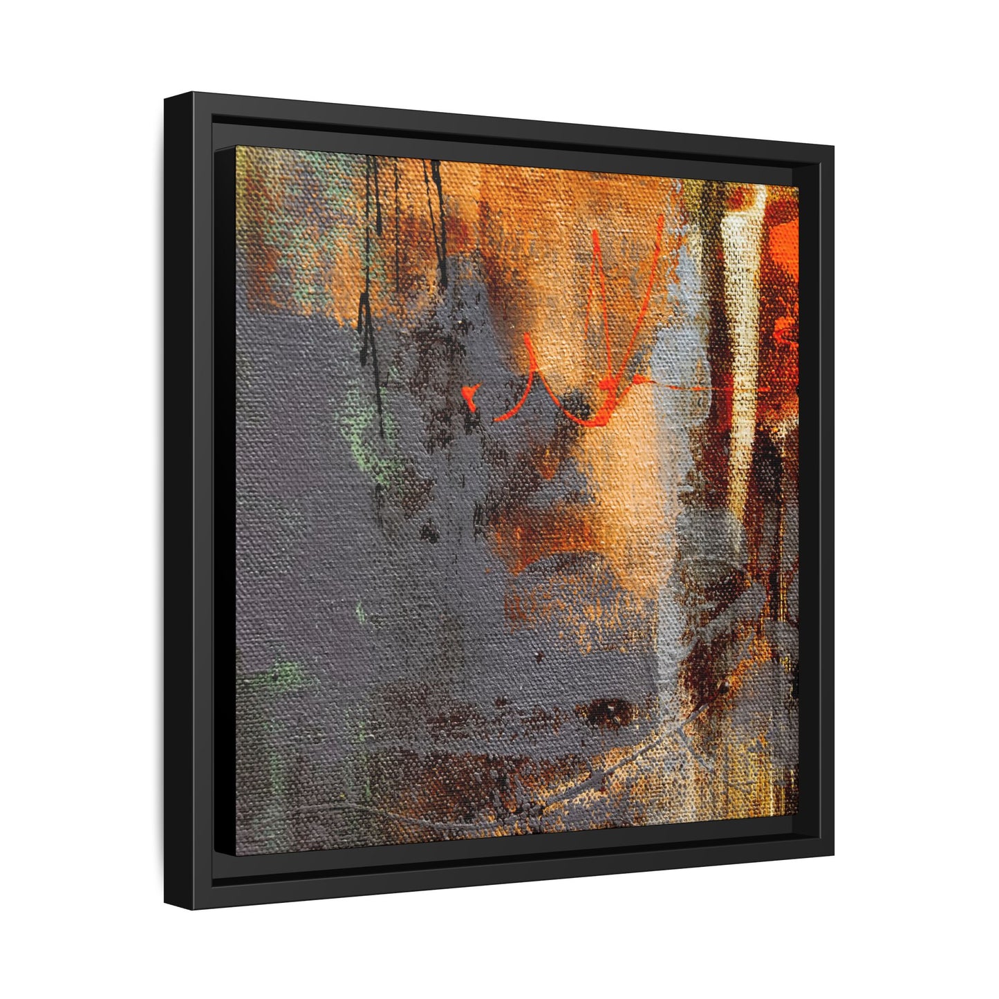 Tableau Beaux Arts Anthracite & Orange "Série Sign Collections" / Toile encadrée sur caisse américaine