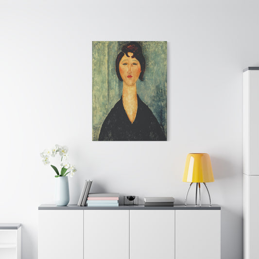 Portrait of a Young Woman (1918) by Amedeo Modigliani / Reproduction Fine Art sur Toile / Flanc Large Epaisseur 3.2 cm - 1.25 inch