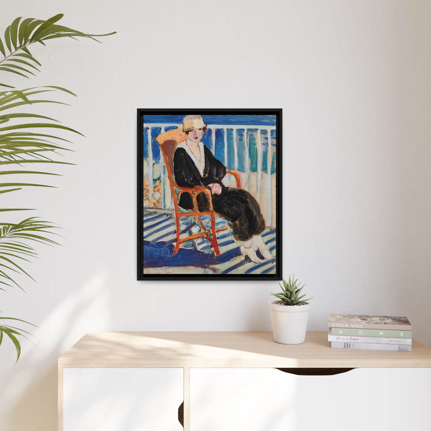 Jeune fille au balcon sur la mer (1918) by Henri Matisse / Toile encadrée sur caisse américaine