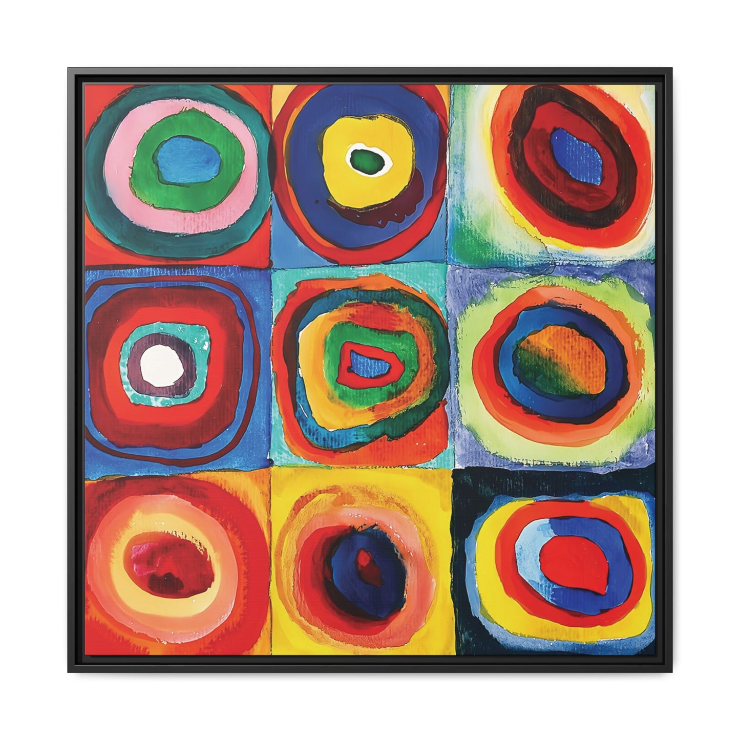 Wassily Kandinsky / Etude De Couleurs : Carrés avec Cercles Concentriques (1913) /Toile encadrée sur caisse américaine