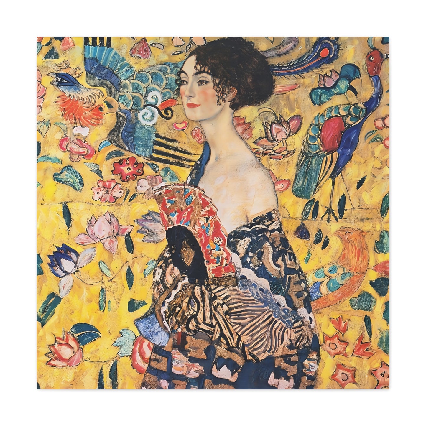 Woman with fan (1917-1918) by Gustav Klimt / Reproduction Fine Art sur Toile / Flanc Large Epaisseur 3.2 cm - 1.25 inch