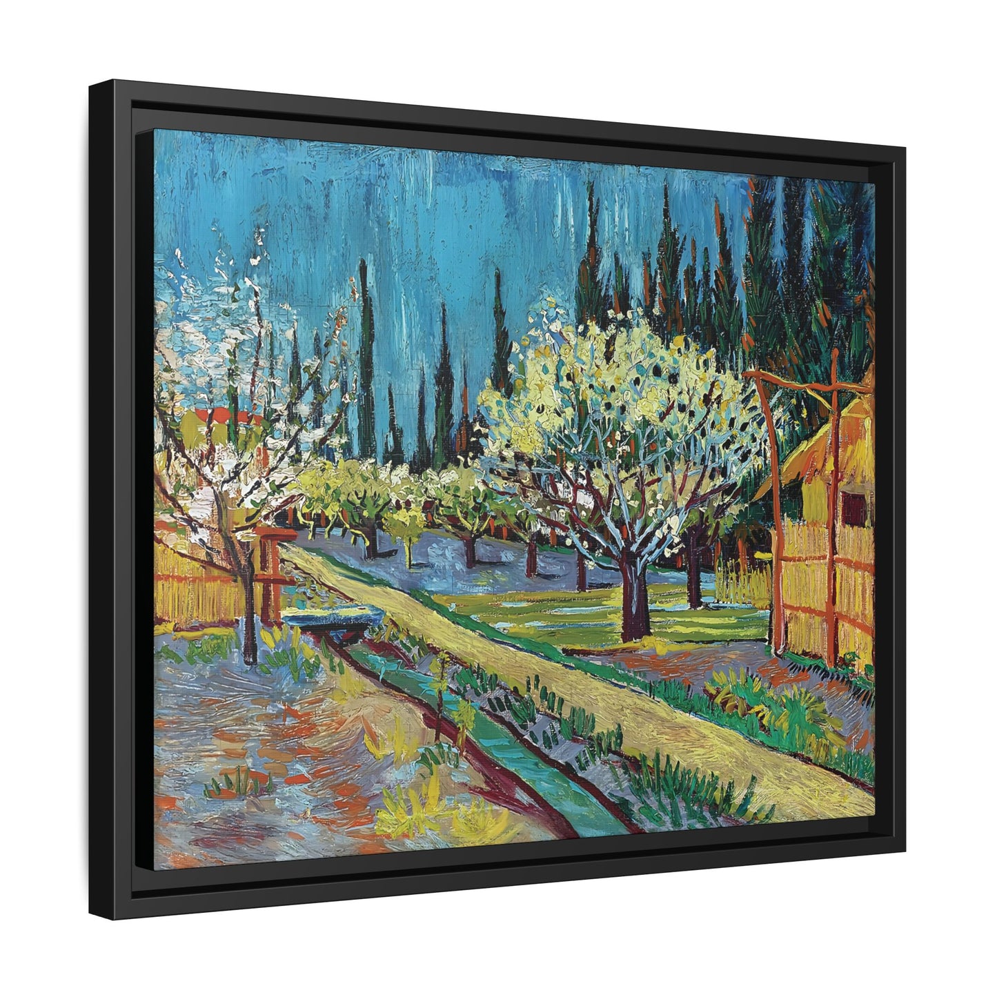 Orchard Bordered by Cypresses (1888) by Vincent van Gogh / Toile encadrée sur caisse américaine