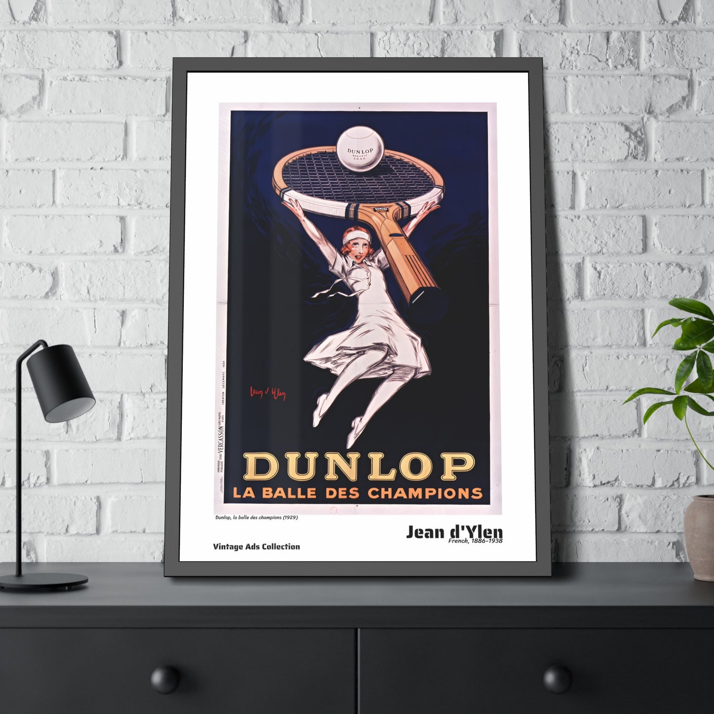 Dunlop, la balle des champions (1929) by Jean d'Ylen / Affiche Encadrée Série Vintage Ads Collection
