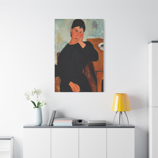 Elvira Resting at a Table (1919) by Amedeo Modigliani / Reproduction Fine Art sur Toile / Flanc Large Epaisseur 3.2 cm - 1.25 inch